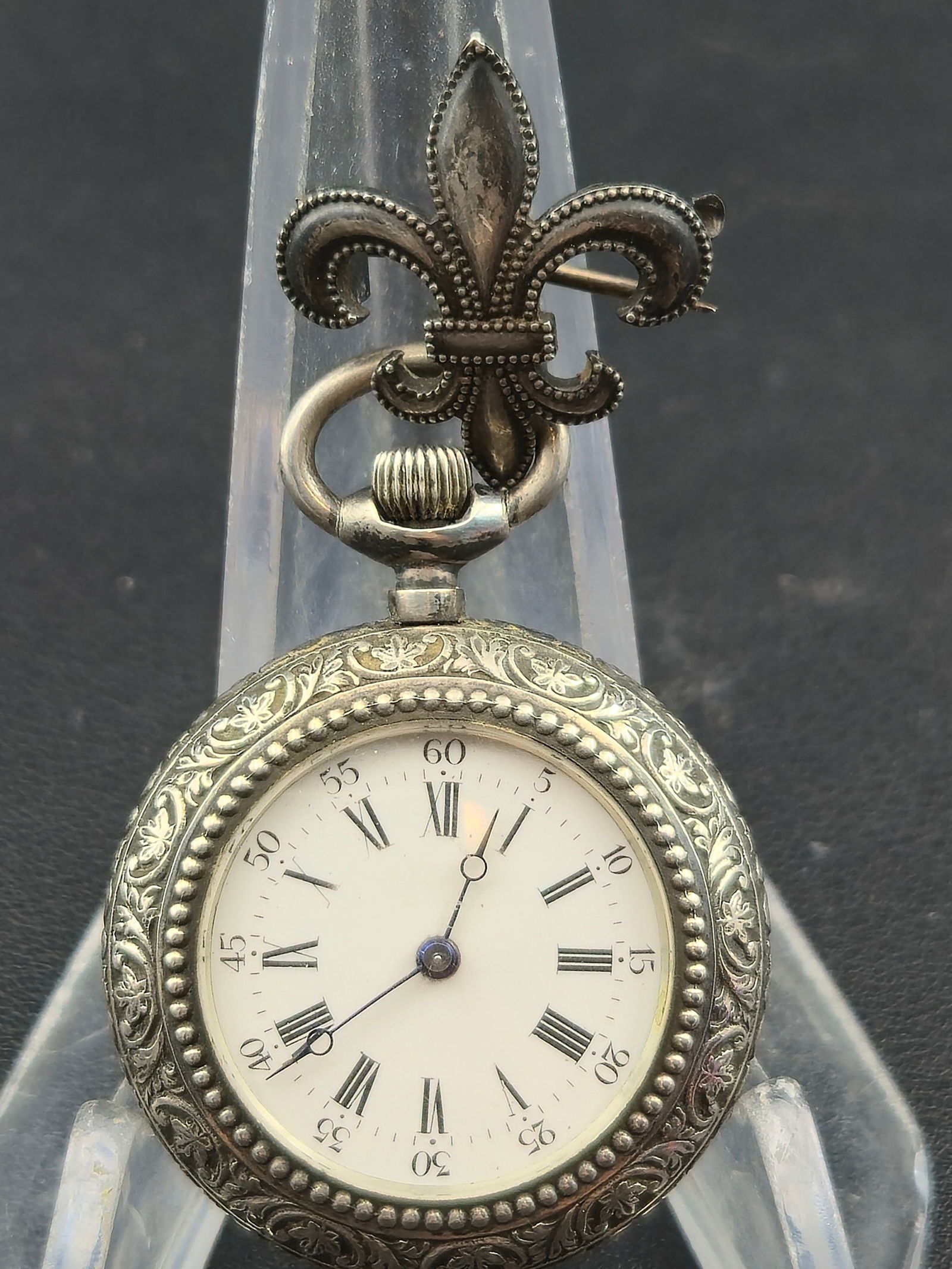 New England Watch Co Sterling Silver Ladies Pocket Watch 32mm Roman Dial Swiss 7J Running (1 of 10)