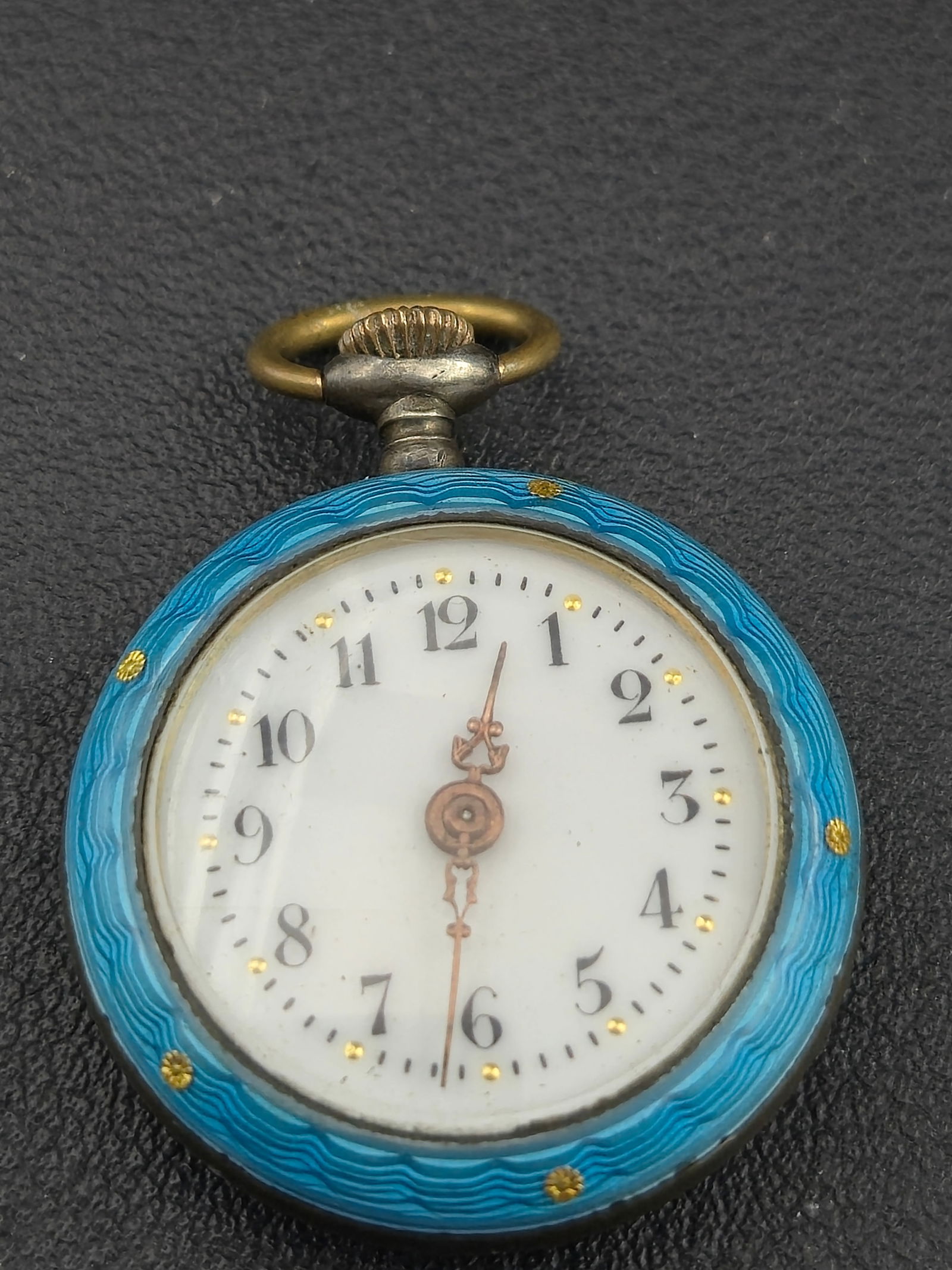 Circa 1910 Swiss .800 Silver Blue Enamel Brooch Watch Argent Doré 28mm (1 of 7)