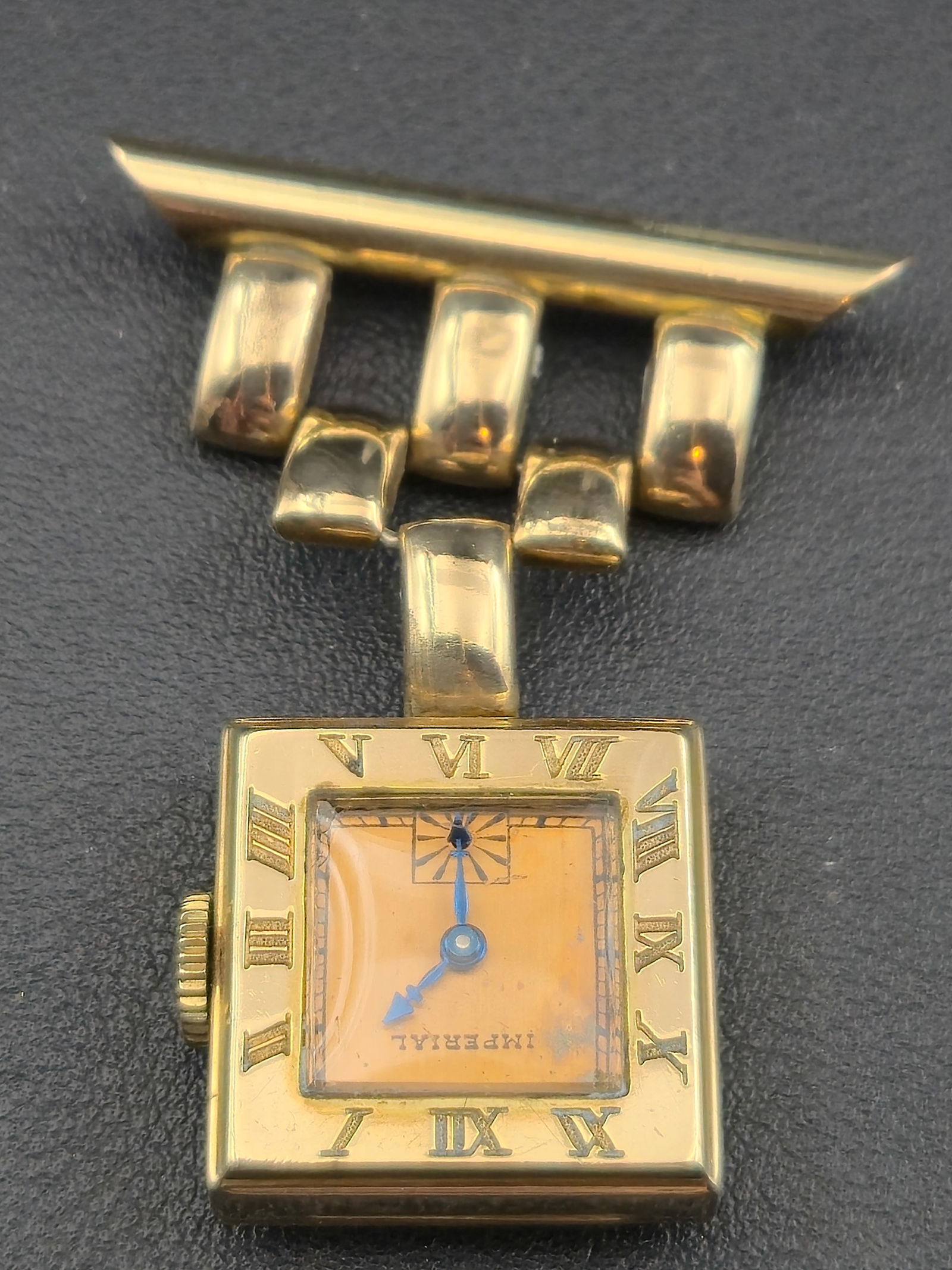 Circa 1930s Imperial Square Pendant Watch Gold Tone 7J Swiss 22mm Running (1 of 8)