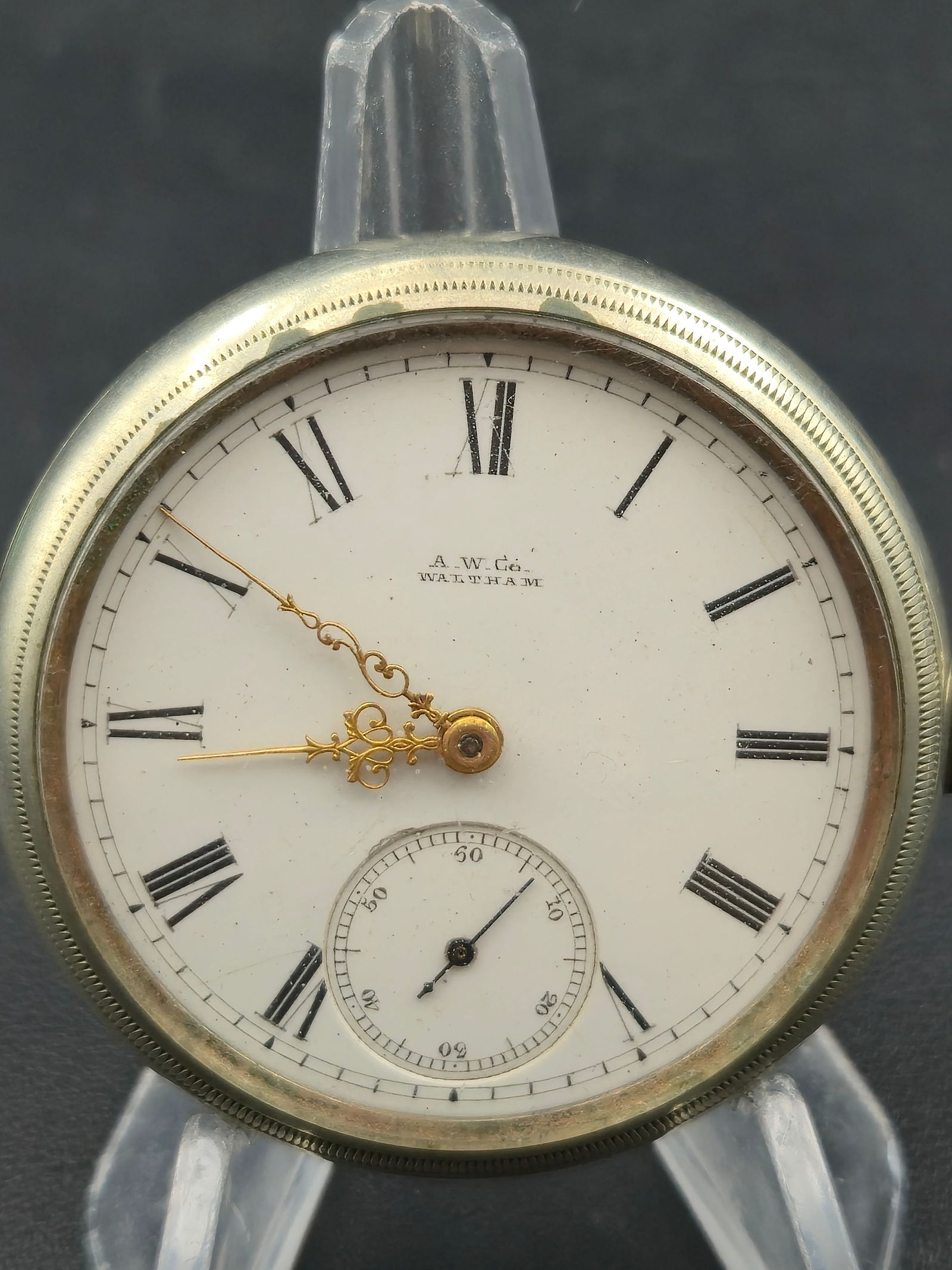 1907 Waltham No. 825 18s 17J Sidewinder Pocket Watch Fancy Hands Nickel Case Running (1 of 9)