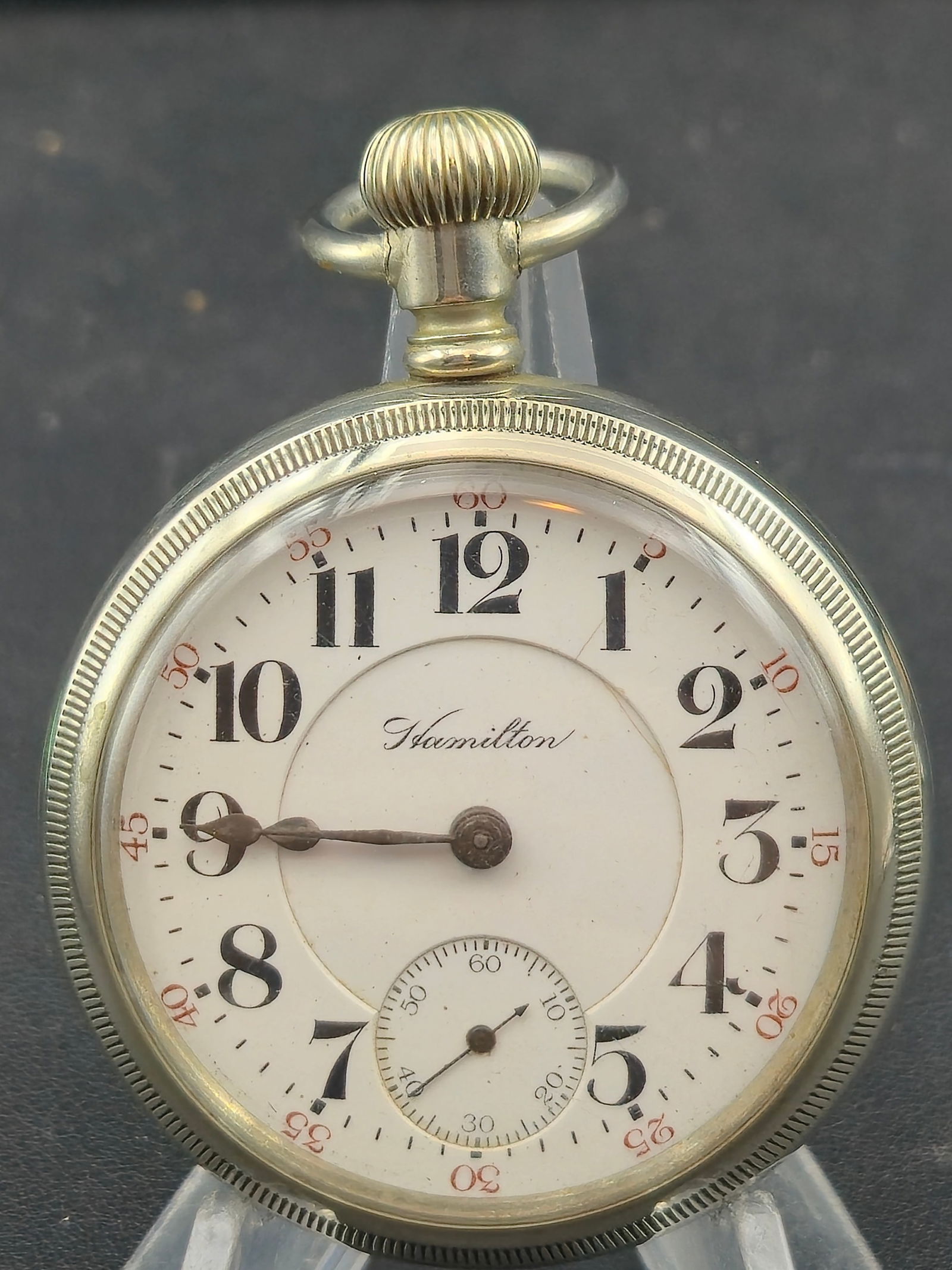 1912 Hamilton Grade 940 18s 21J Open Face Railroad Pocket Watch Gold Inlay Running (1 of 10)