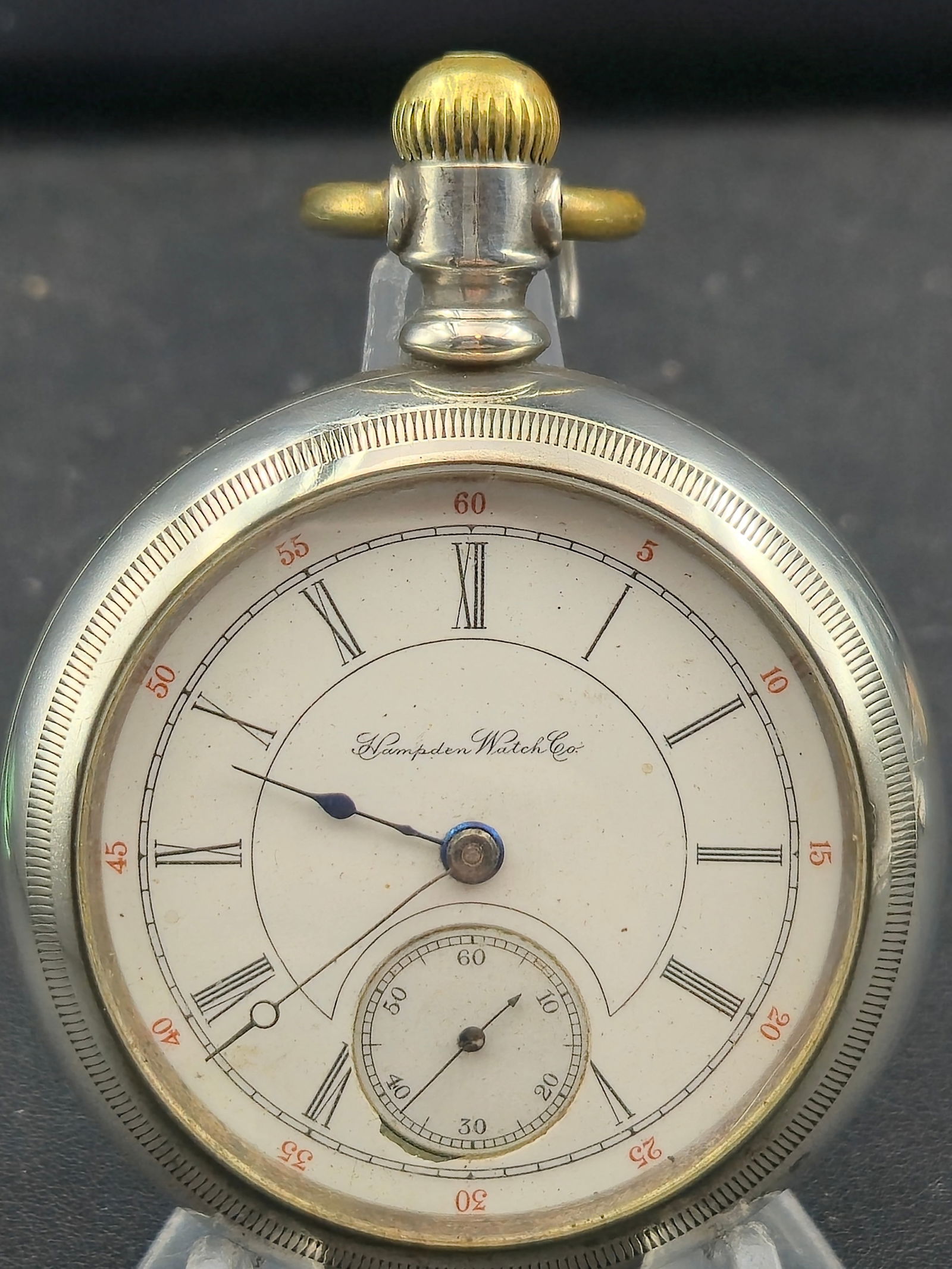 1898 Hampden Dueber Grand 18s 17J Open Face Pocket Watch Sterling Case Running (1 of 8)