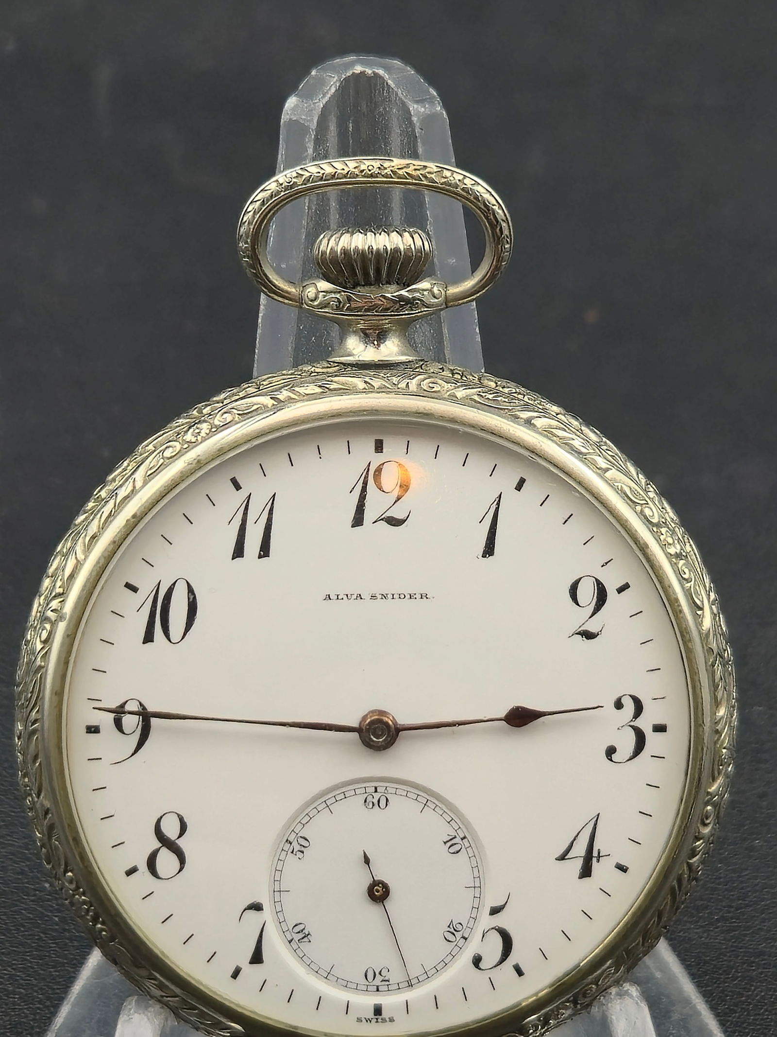 c.1910s Longines Swiss 17J Pocket Watch Alva Snider Fancy Dial Illinois Nickel Case 49mm (1 of 10)
