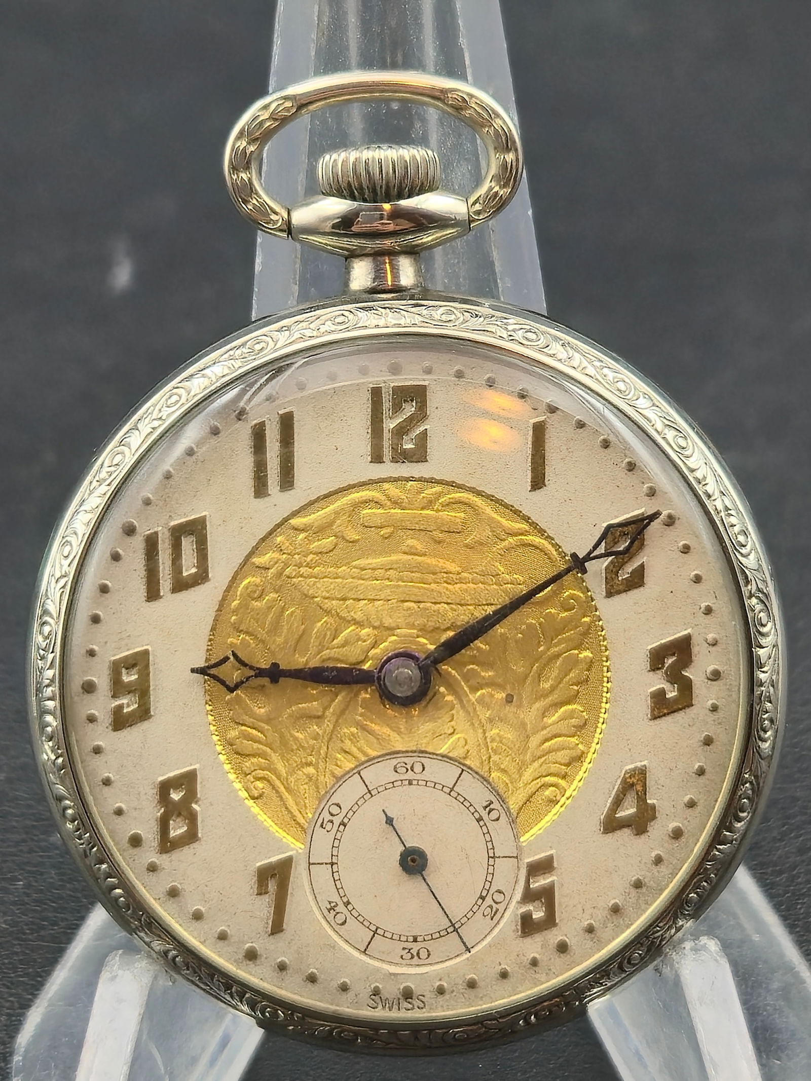 Circa 1920s Swiss ABRA 15J Pocket Watch 44mm Gold-Tone NAWCO Challenge Case Running (1 of 10)
