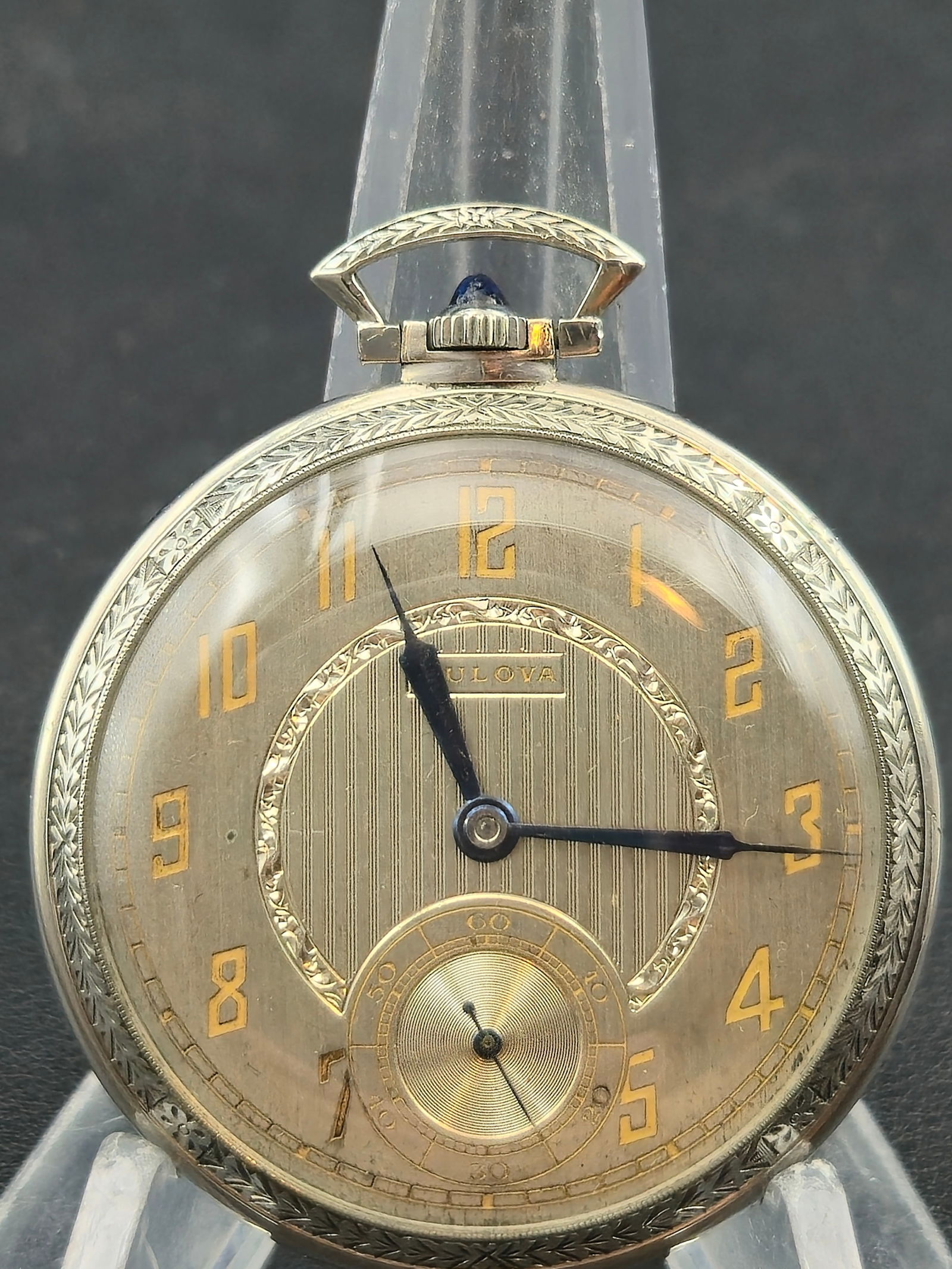 Circa 1930s Bulova 17J Pocket Watch 44mm White Gold Filled Case Running (1 of 9)