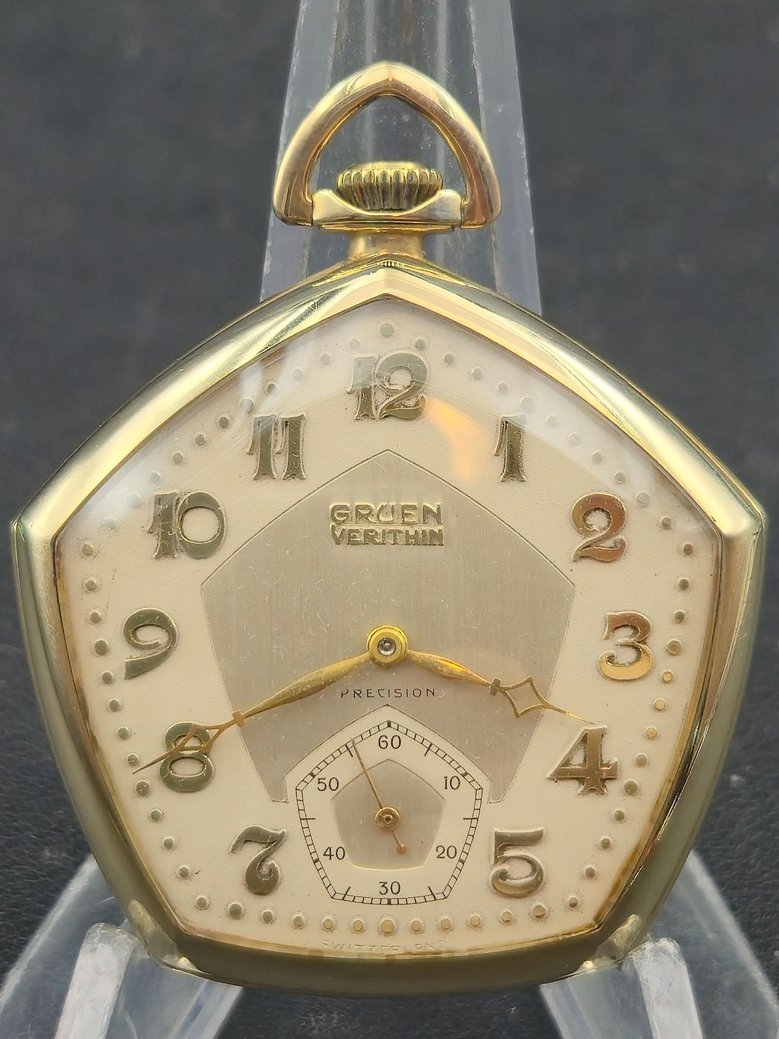 Gruen Verithin Precision Pocket Watch 17J 14K GF c1940 Engraved Presentation 46mm (1 of 12)