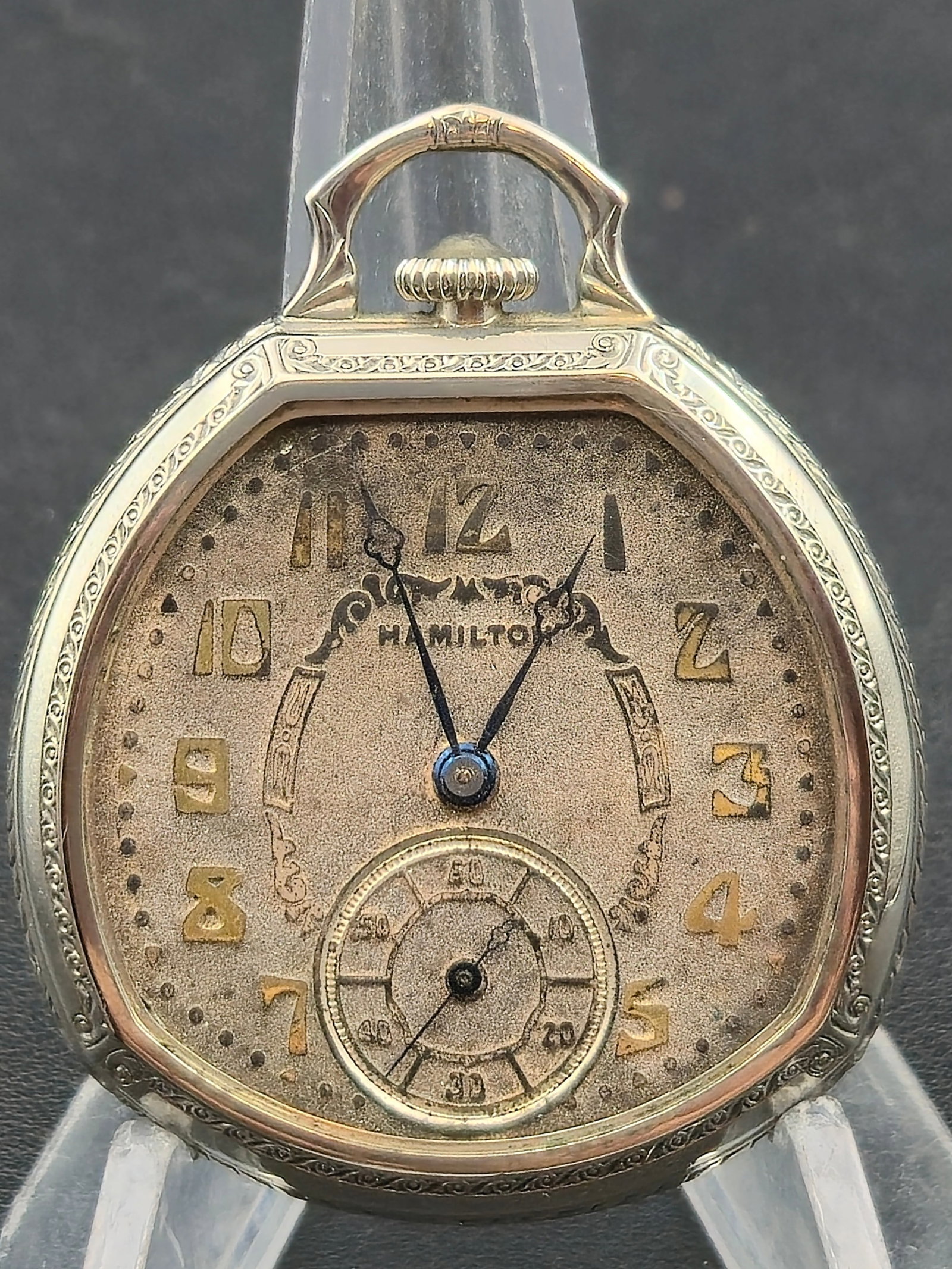 Hamilton Grade 912 Pocket Watch 1936 17J 14K WGF Tonneau Case Runs No Crystal 45mm (1 of 11)