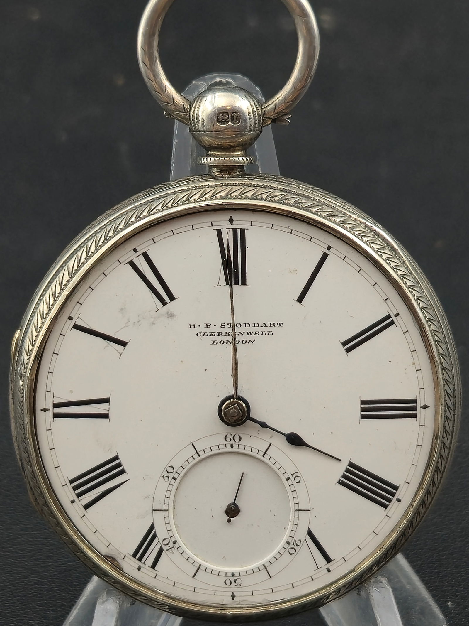 H.F. Stoddart Clerkenwell London Sterling Silver Pocket Watch c1900 53mm (1 of 17)
