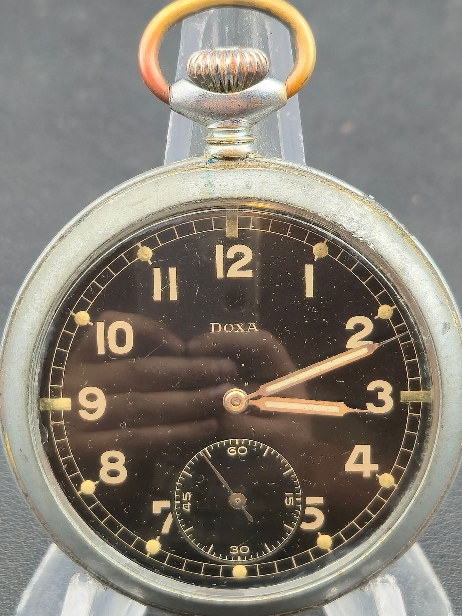 Swiss DOXA Pocket Watch Black Military Style Dial Luminous Arabic 50mm Runs (1 of 11)