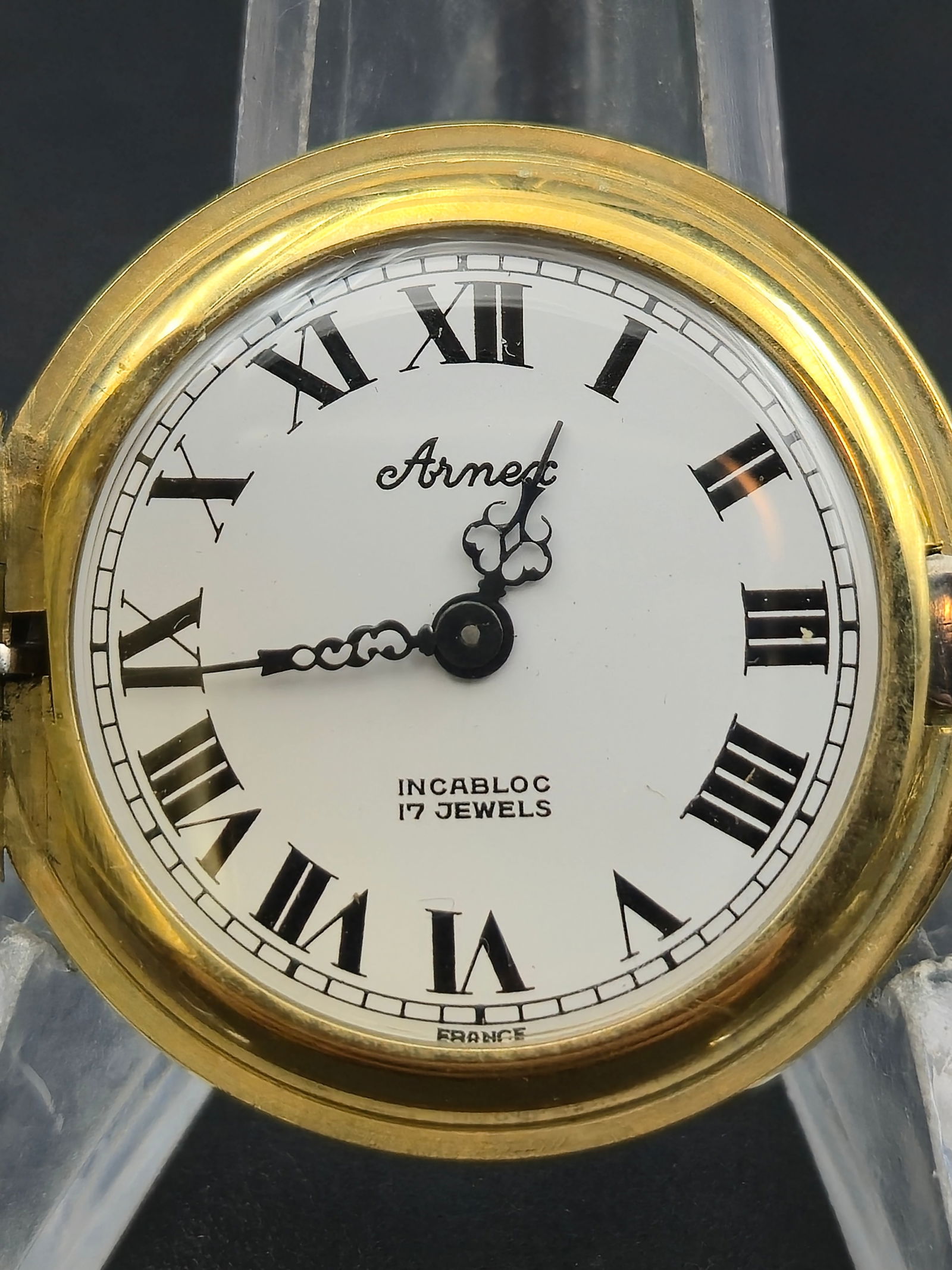 Arnex 17J Incabloc Hunter Pocket Watch 10 Micron Gold Plate With Chain Box Papers Runs (1 of 14)