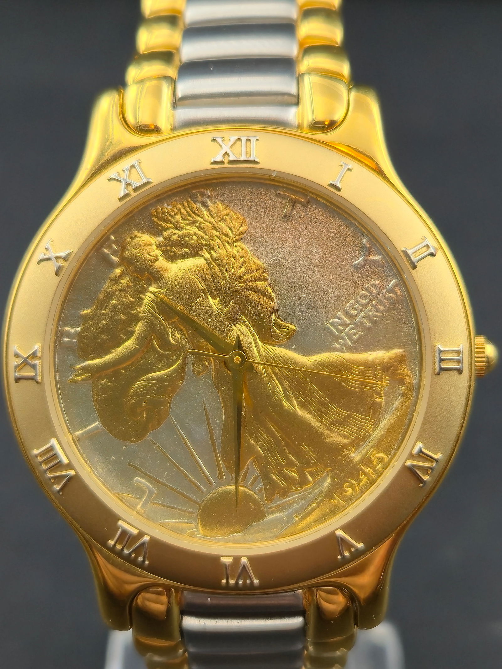 Coinwatch Swiss Quartz Angel Coin Dial Two-Tone Watch 37mm Box & Papers (1 of 12)