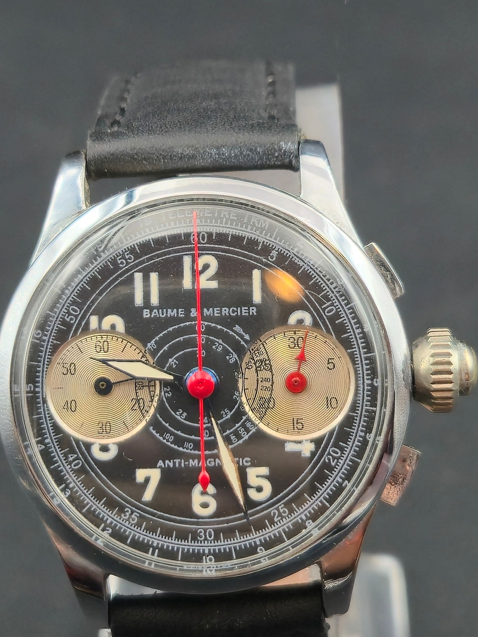 Baume & Mercier Genève Stainless Steel Chronograph Black Dial Circa 1940s (1 of 13)