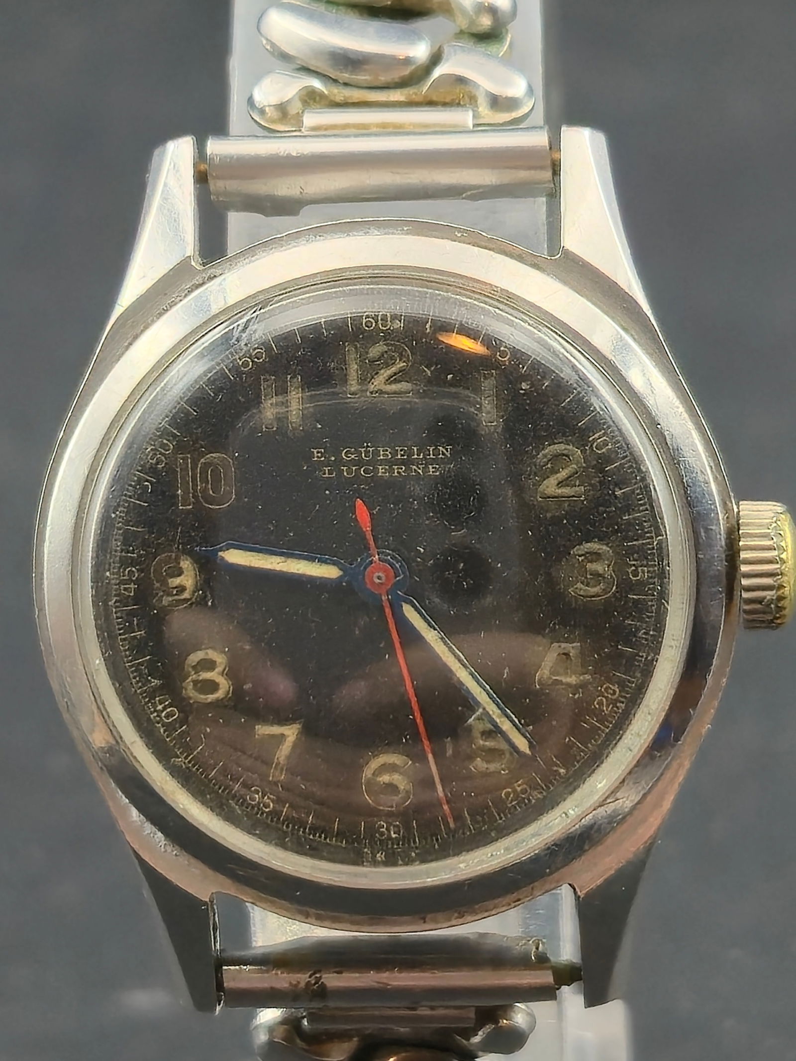 E. Gübelin Lucerne Swiss Manual Wind Black Dial 30mm Stainless Steel Circa 1940s (1 of 12)