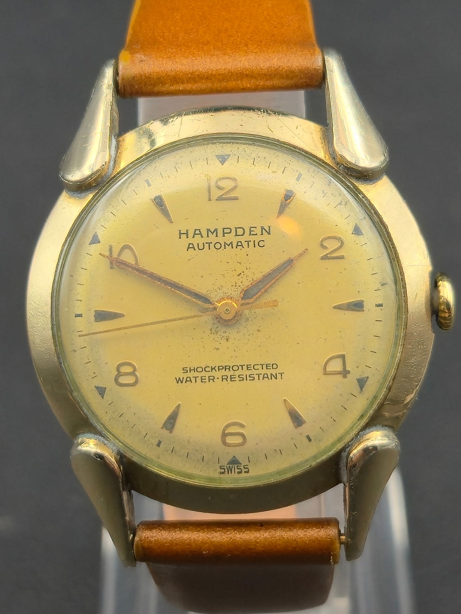 1950s Hampden Automatic Swiss 17J Water Resistant Gold-Tone Case 34mm Vintage (1 of 10)