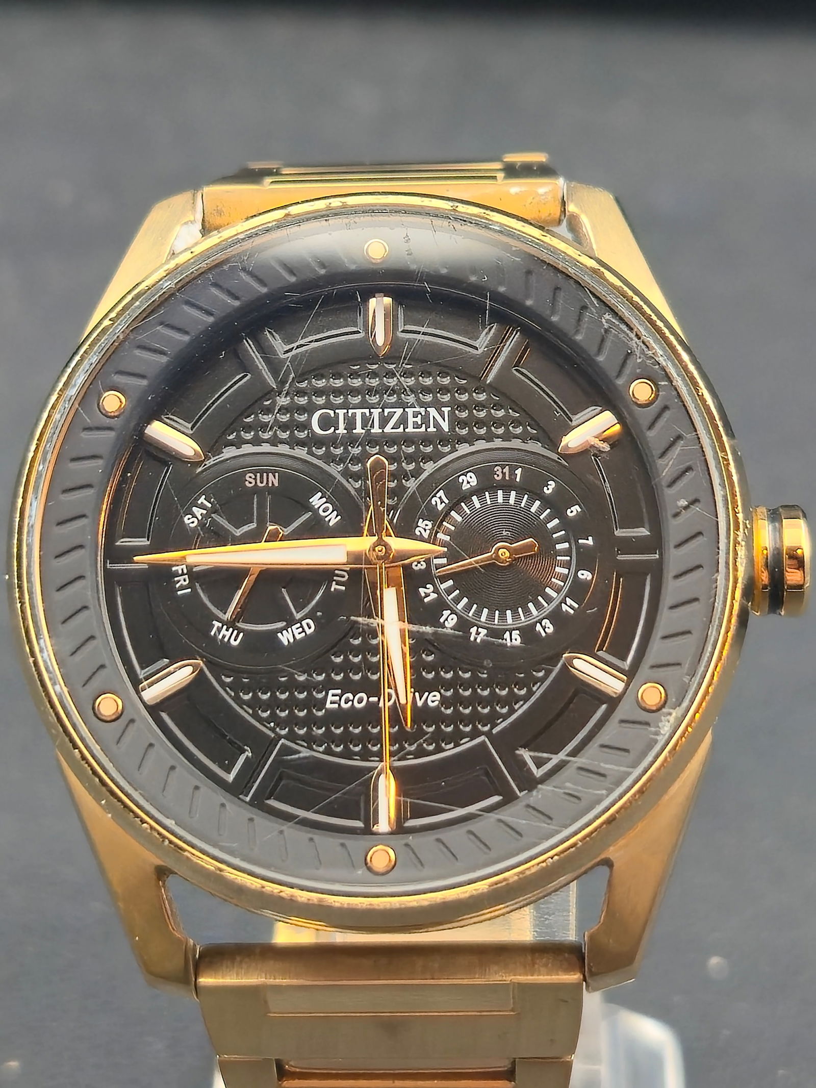 Citizen Eco Drive Multifunction Gold Tone Stainless Steel 42mm Black Dial Wristwatch (1 of 10)