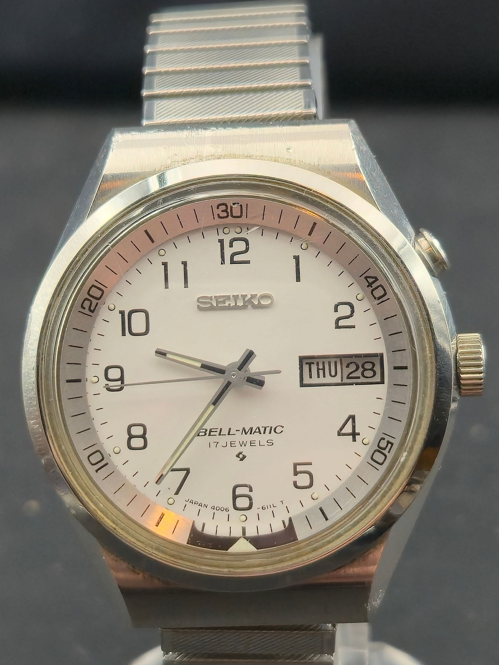 1966 Seiko Bell-Matic 4006-6070 17J Stainless Steel 37mm Automatic Alarm Wristwatch (1 of 10)