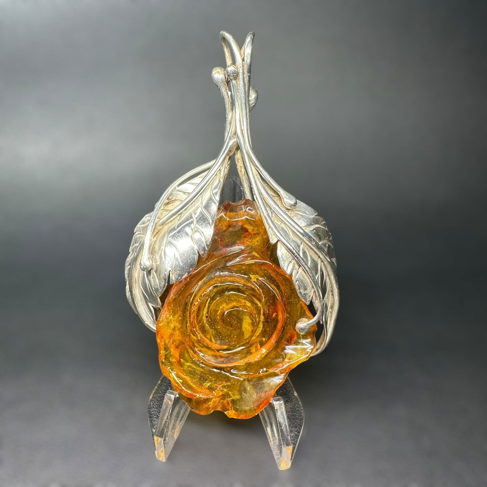 58g Large Sterling Silver Baltic Amber Rose Pendant (1 of 11)