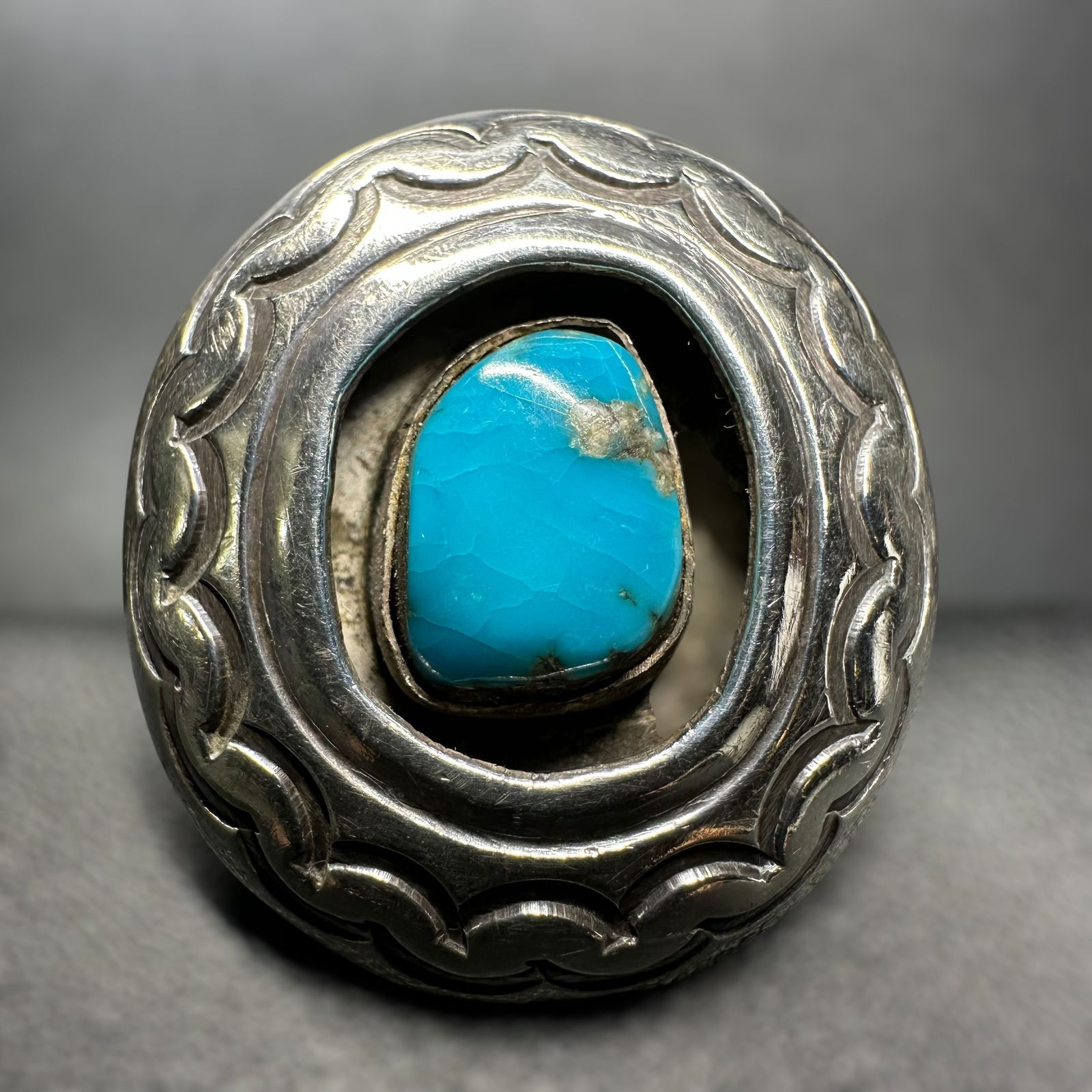 Sz8/11g Native American Sterling Silver & Turquoise Shadow Box Ring - Hallmark "N" (1 of 11)