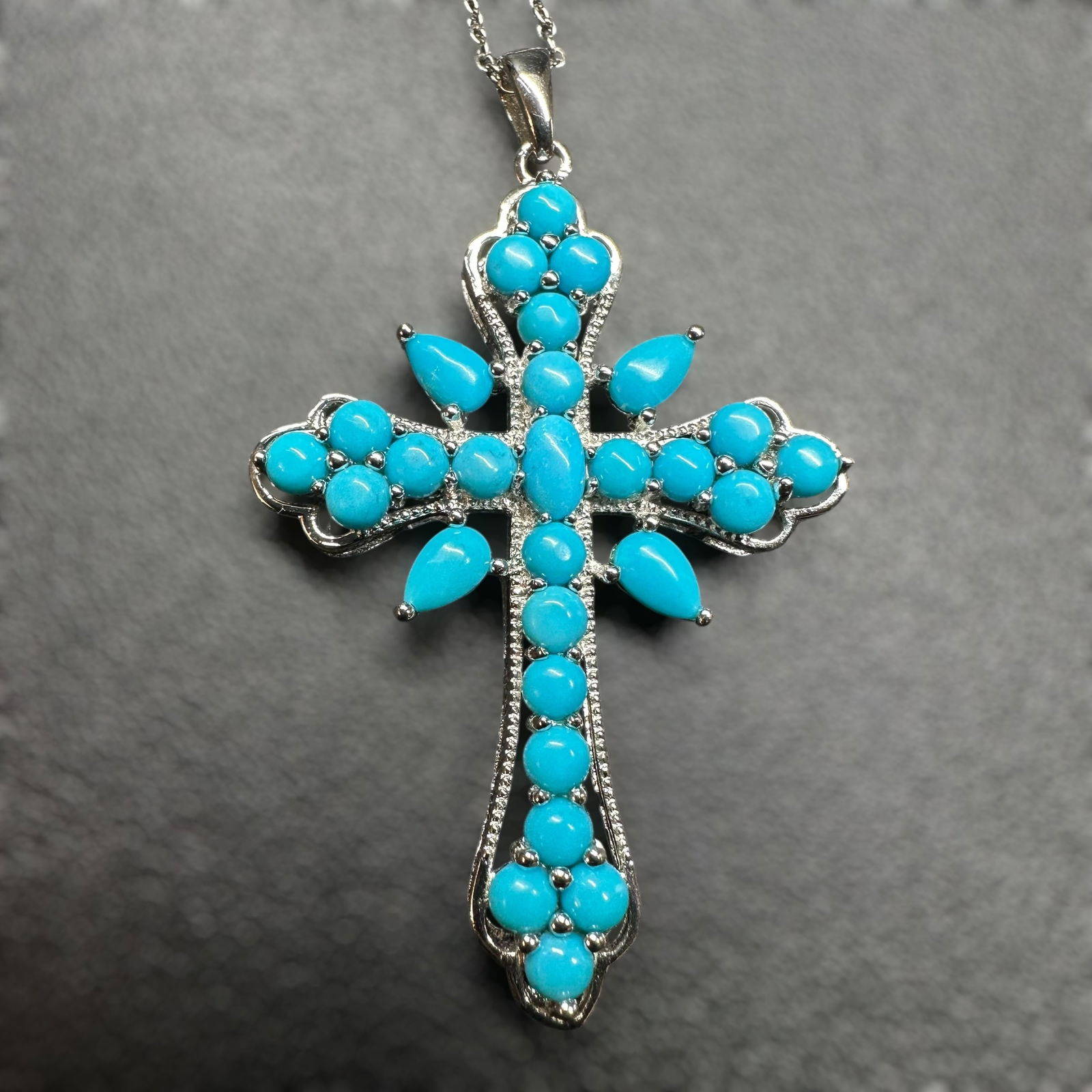 18"/6g DK 925 Sterling Silver Turquoise Cross Necklace (1 of 10)