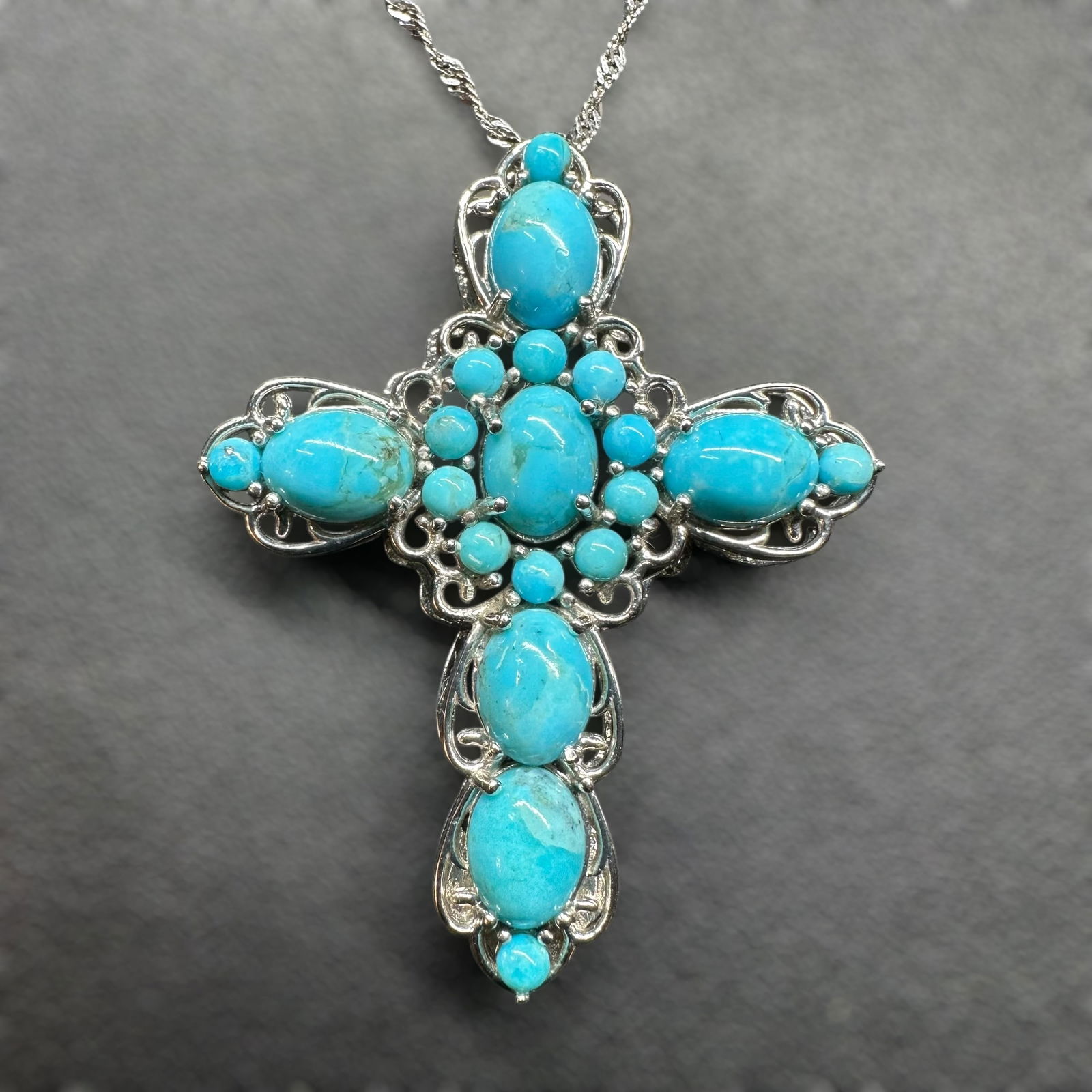 18"/8g BBJ 925 Sterling Silver Turquoise Pendant Cross Necklace (1 of 11)