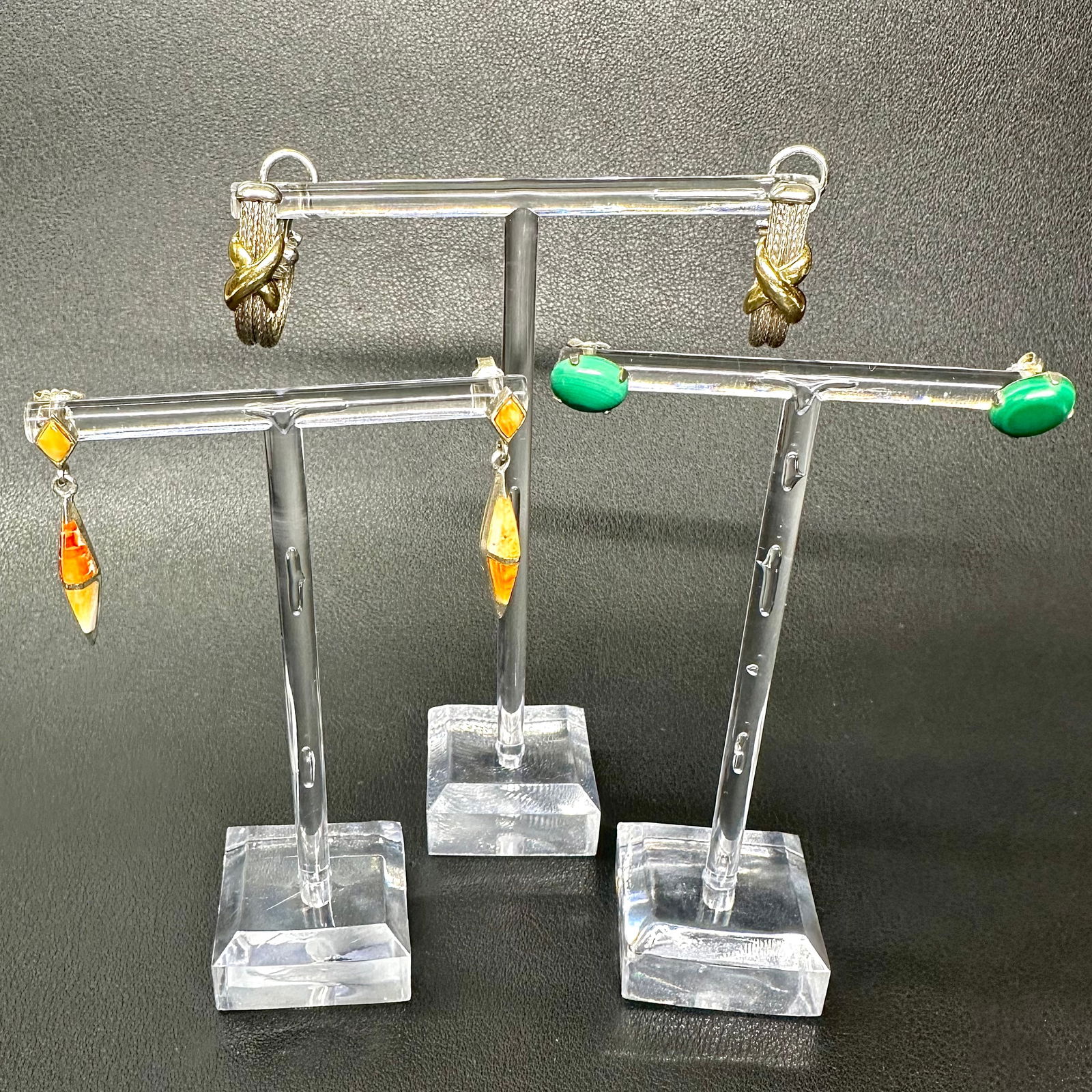 19g Native American Sterling Silver Multi-Gemstone Earring Lot - 3 Pc: 19g Sterling Silver Multi-Gemstone Earring Lot - 3 Pc:Brand/Model: Unknown; mixed styles. Orange pair of earrings feature Native American Zuni inlay design. No hallmark.Manufacturer Location: Unknown.