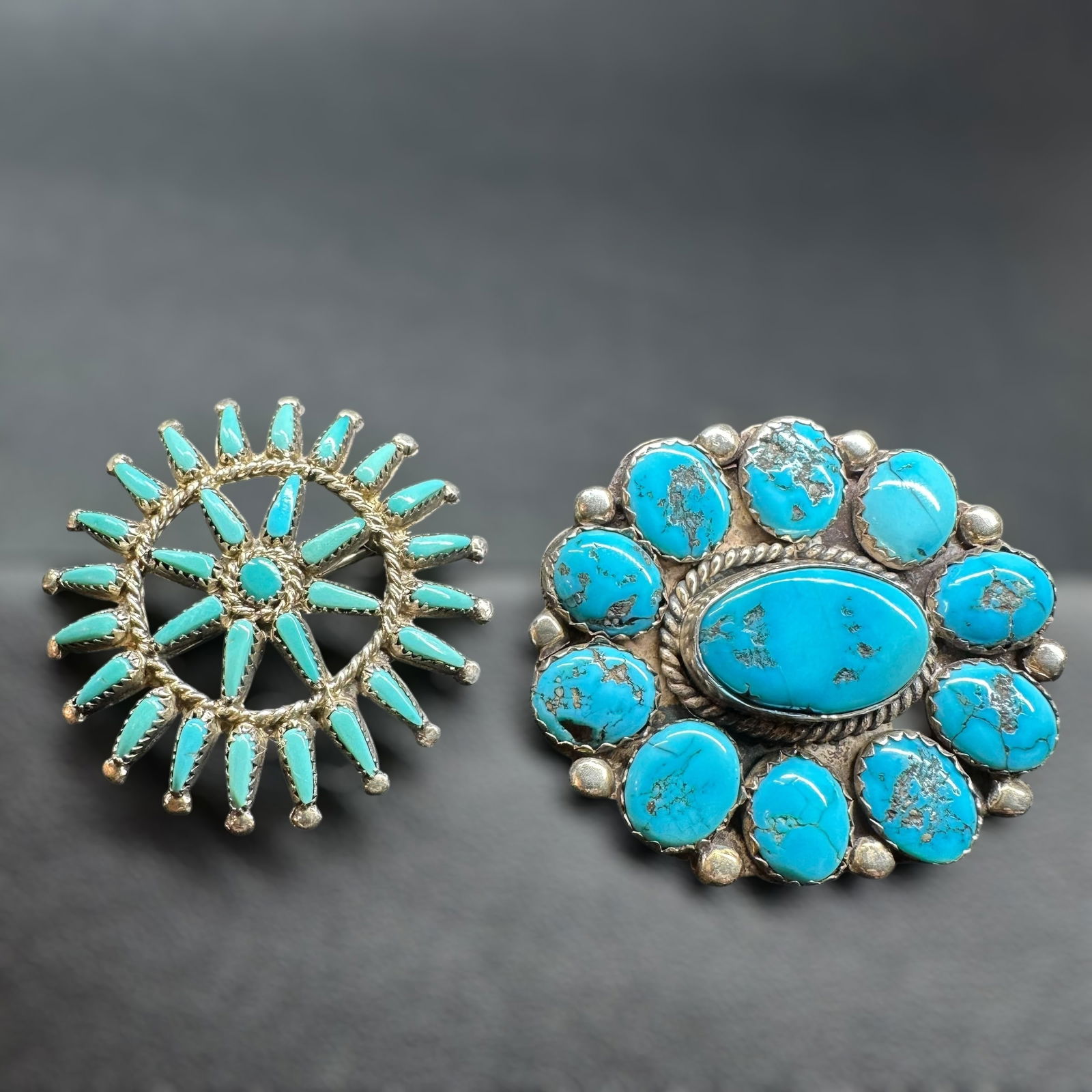 22g Native American Zuni Sterling Silver Petit Point Turquoise Brooch Lot - Hallmark "B.J.C Zuni" (1 of 12)