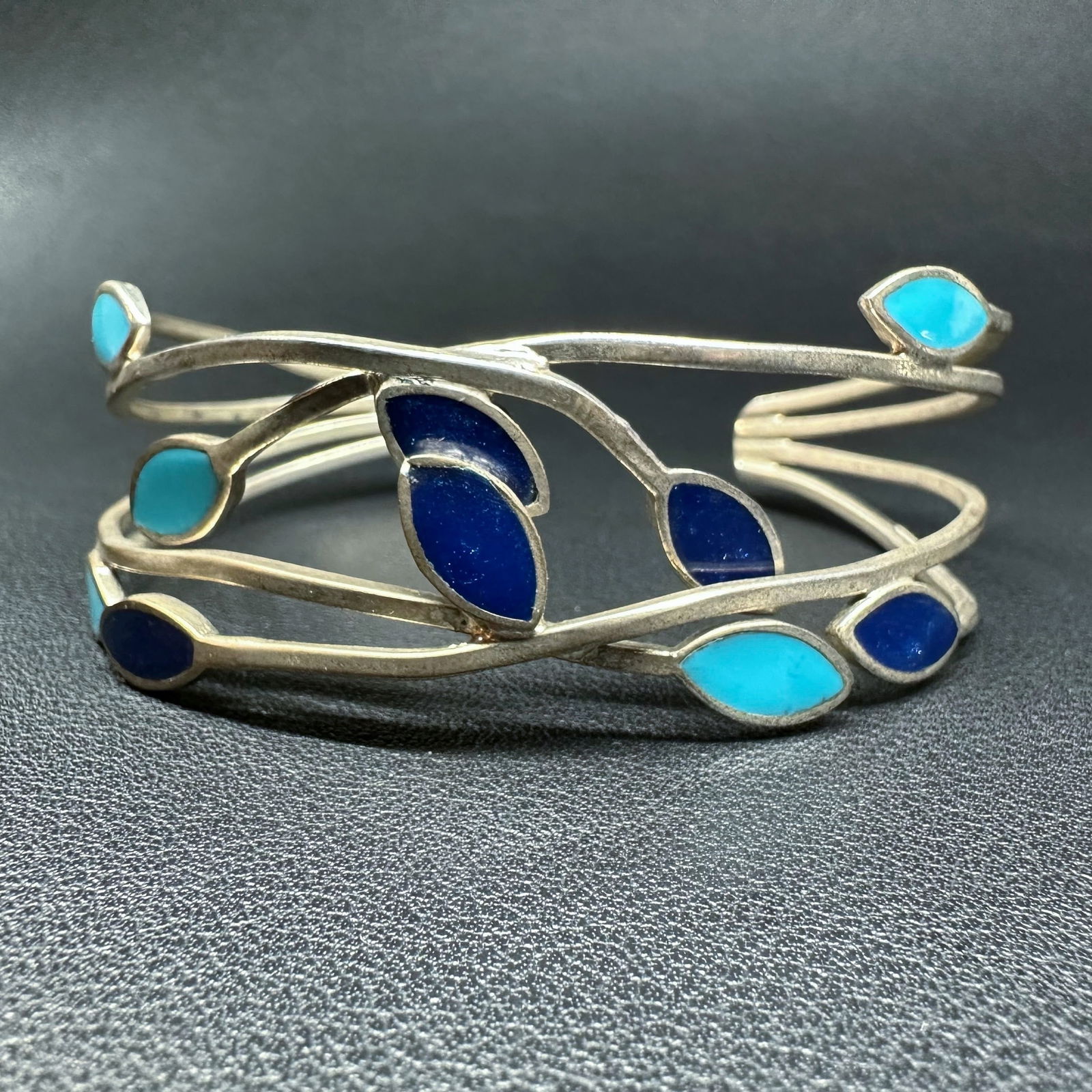 7"/18g Sterling Silver Turquoise Lapis Cuff Bracelet (1 of 10)