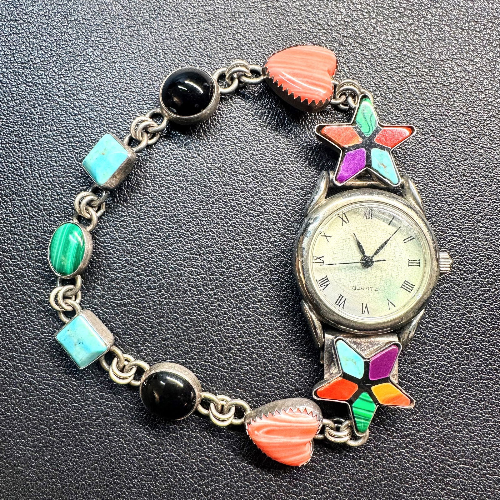 7"/20g Native American Quoc Trading Co. Sterling Silver Multi-Stone Inlay Watch Bracelet (1 of 11)