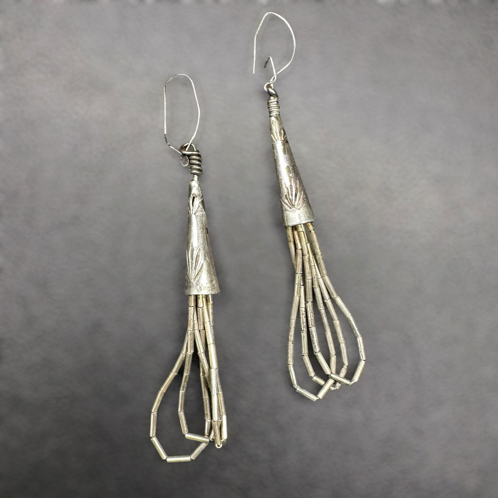 5g Vintage Native American Multi-Strand Liquid Sterling Silver Dangle Earrings (1 of 9)