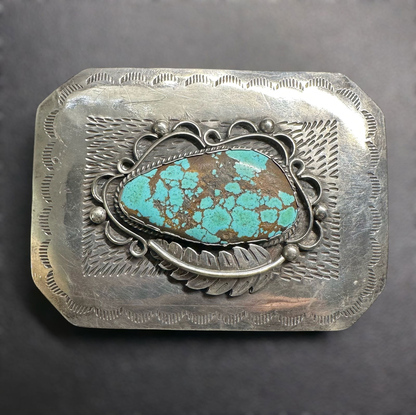 71g Native American Navajo Hallmark "Nez" Sterling Silver Turquoise Belt Buckle (1 of 9)