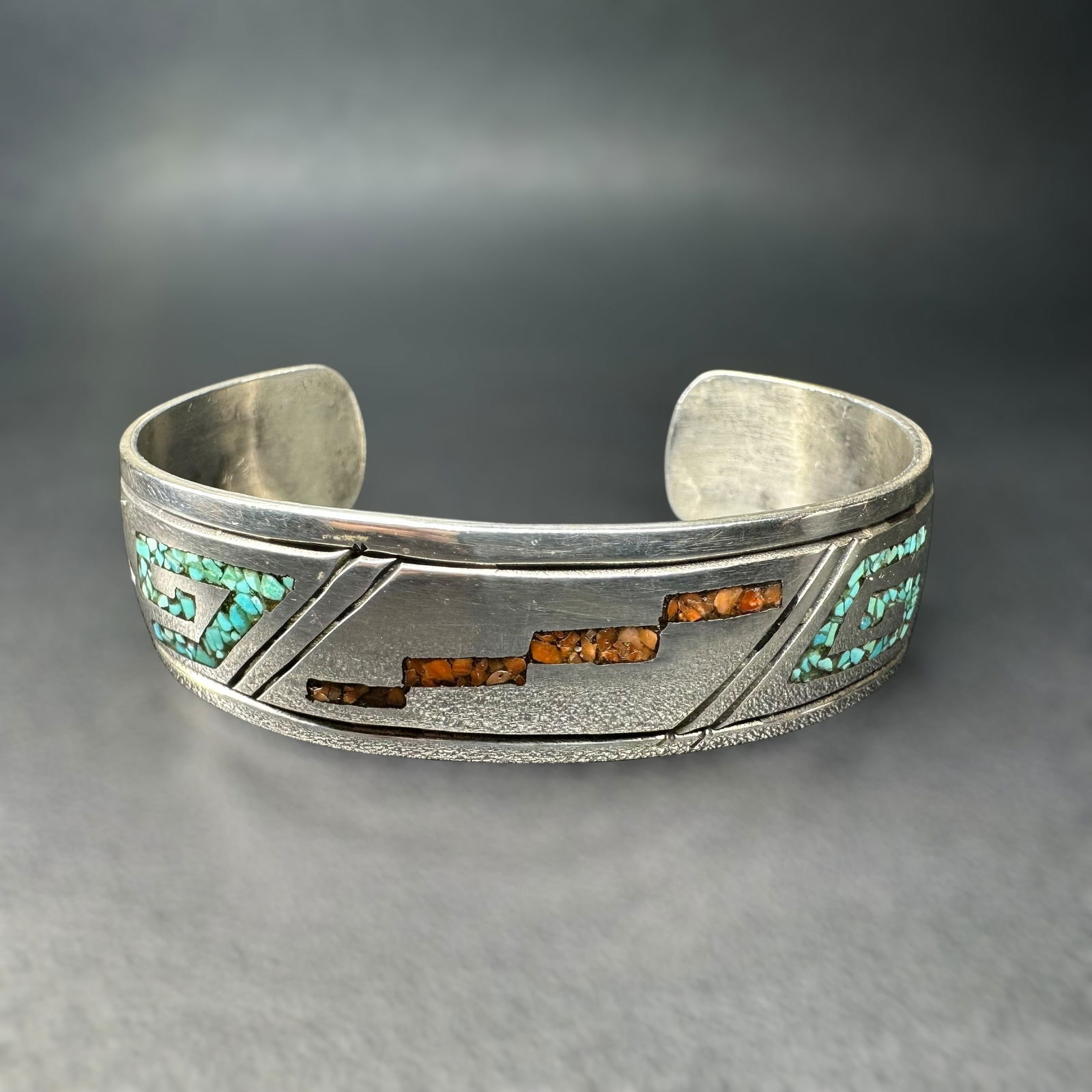 6"/25g Native American Hallmark "BY" Sterling Silver Inlay Cuff Bracelet (1 of 9)