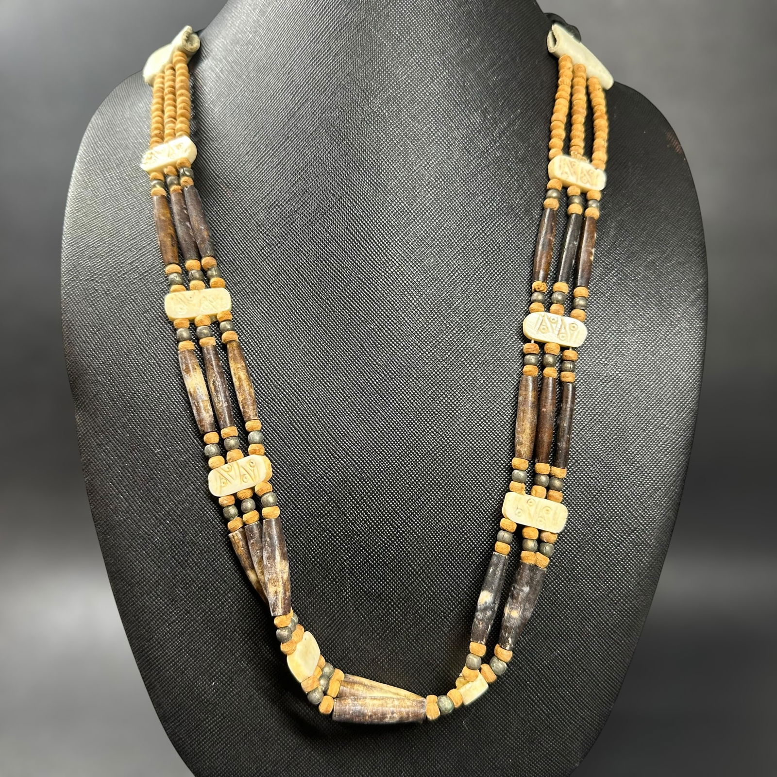 30"/49g Vintage Native American Bone & Wood Beaded Necklace (Adjustable) (1 of 9)
