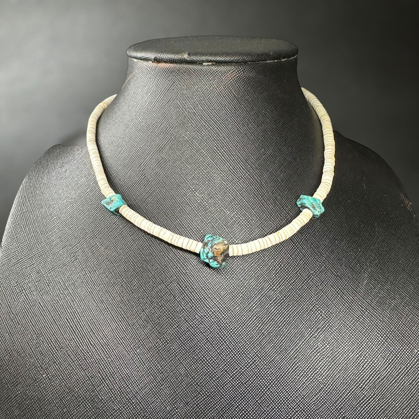 14"/20g Native American Sterling Silver Turquoise Heishi Shell Necklace (1 of 7)