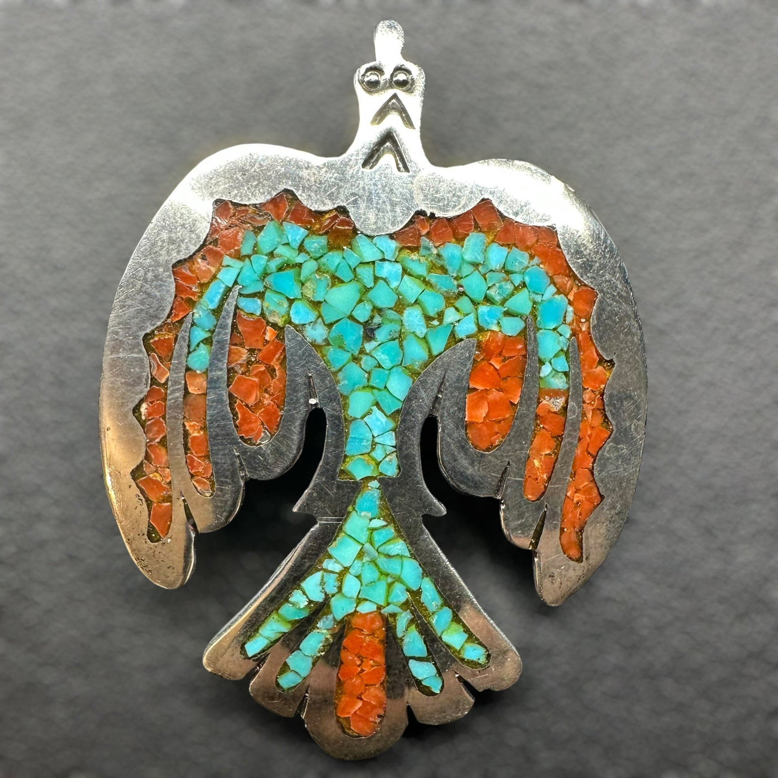9g Native American Zuni Sterling Silver Thunderbird Pendant: 9g Native American Zuni Sterling Silver Thunderbird Pendant:Brand/Model: Unknown Zuni artisan; no hallmark.Manufacturer Location: Not marked.Year Produced: Unknown; Condition: Overall good vintage con