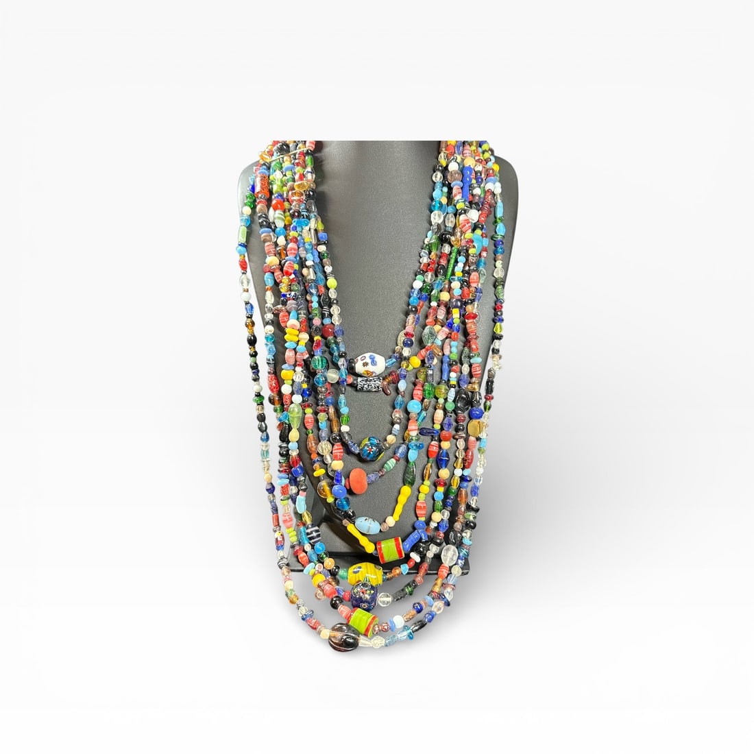 20"-40"/475g Native American Multi-Strand (10 Strands) Art/Millefiori Trade Glass Bead Necklace (1 of 11)