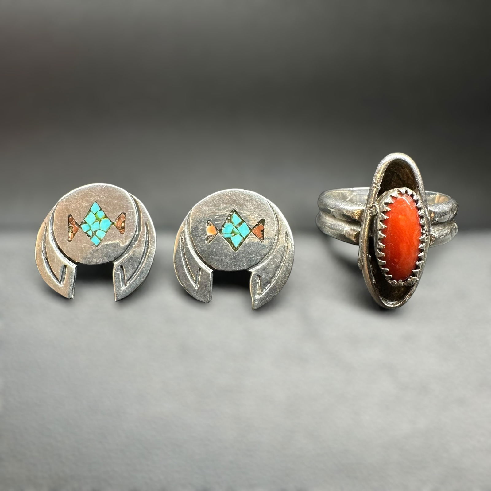 Sz8/13g Native American Sterling Silver Turquoise Earrings & Ring Lot (1 of 12)