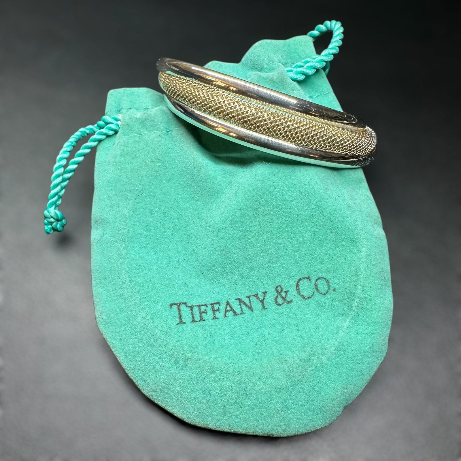 Sz6.75/35g Tiffany & Co. Sterling Silver Mesh Cuff Bracelet w/ Original Pouch (1 of 11)