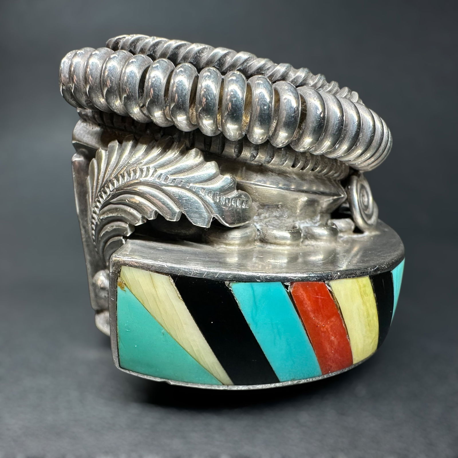 6"/135g Native American Hallmark "BH" Sterling Silver Multi-Stone & Bear Claw Inlay Cuff: 6"/135g Native American "BH" Sterling Silver Multi-Stone & Bear Claw Inlay CuffBrand/Model: Hallmark; “BH”and a pictograph hand sketch of a scorpion on the inside cuff. Native American. Zuni d
