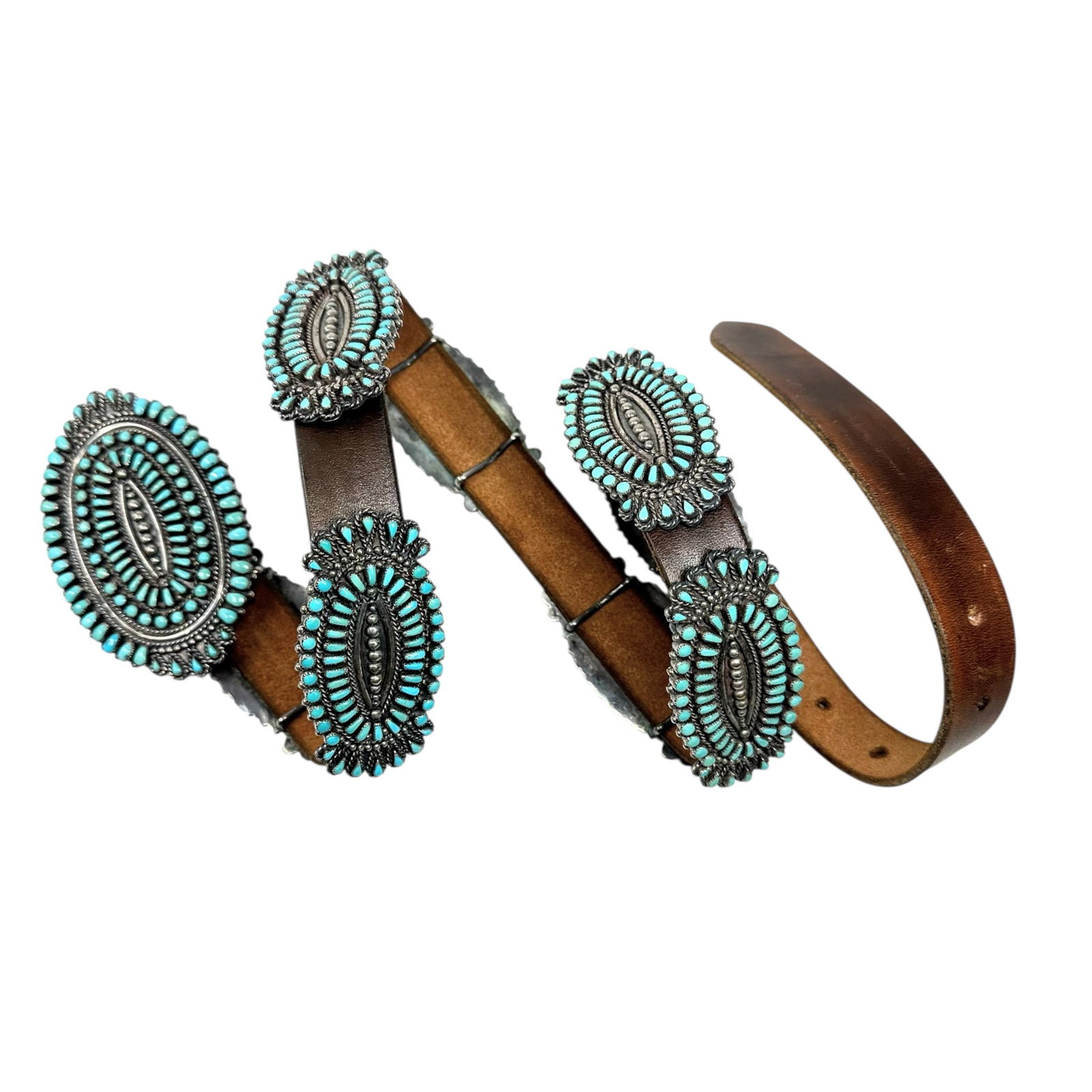45.5"/433g Vintage Native American Zuni "TCA 925" Sterling Silver Petit Point Turquoise Concho Belt (1 of 18)