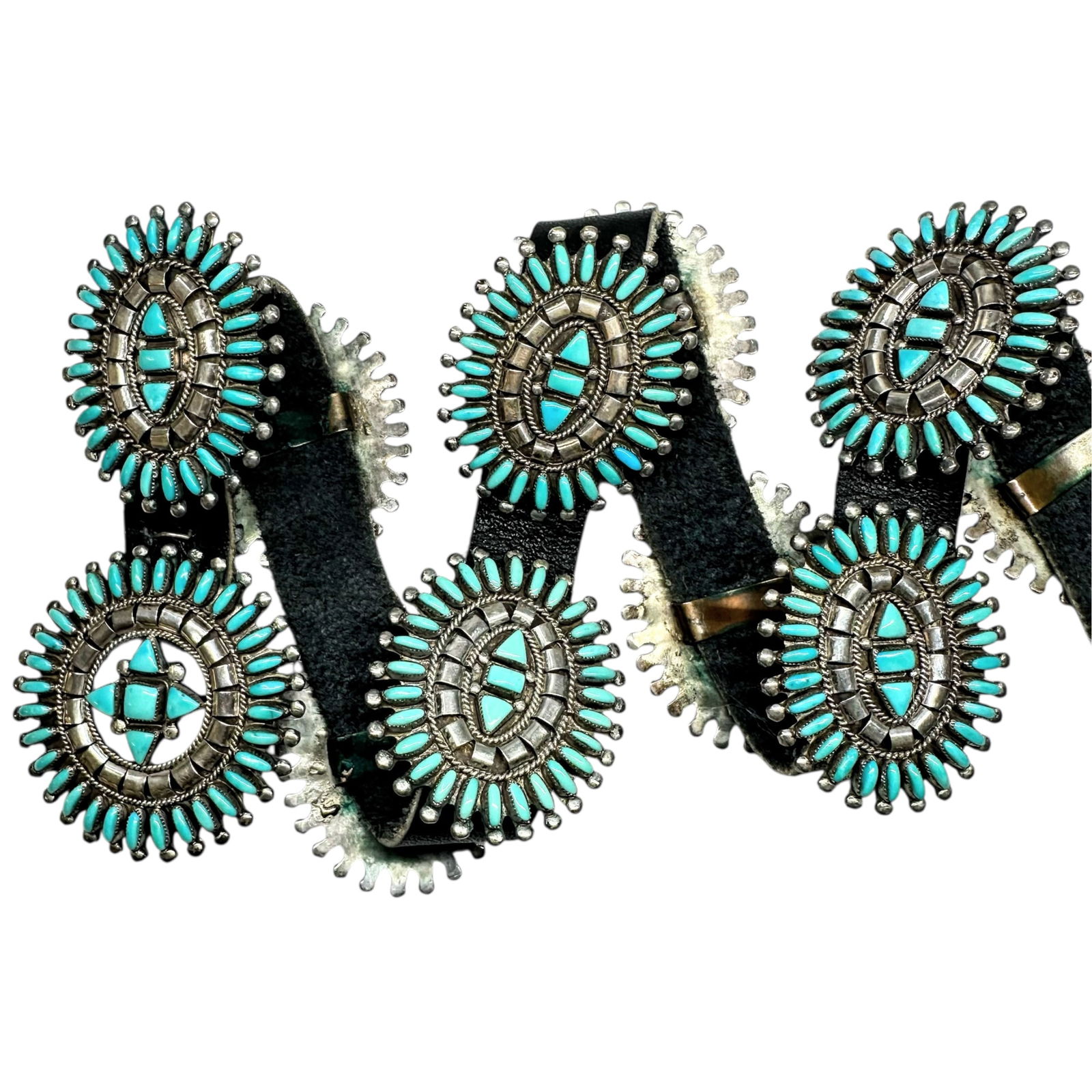 42.5"/155 Rare Native American Zuni Beverly Estate Petit Point Sterling Silver Turquoise Concho Belt (1 of 12)