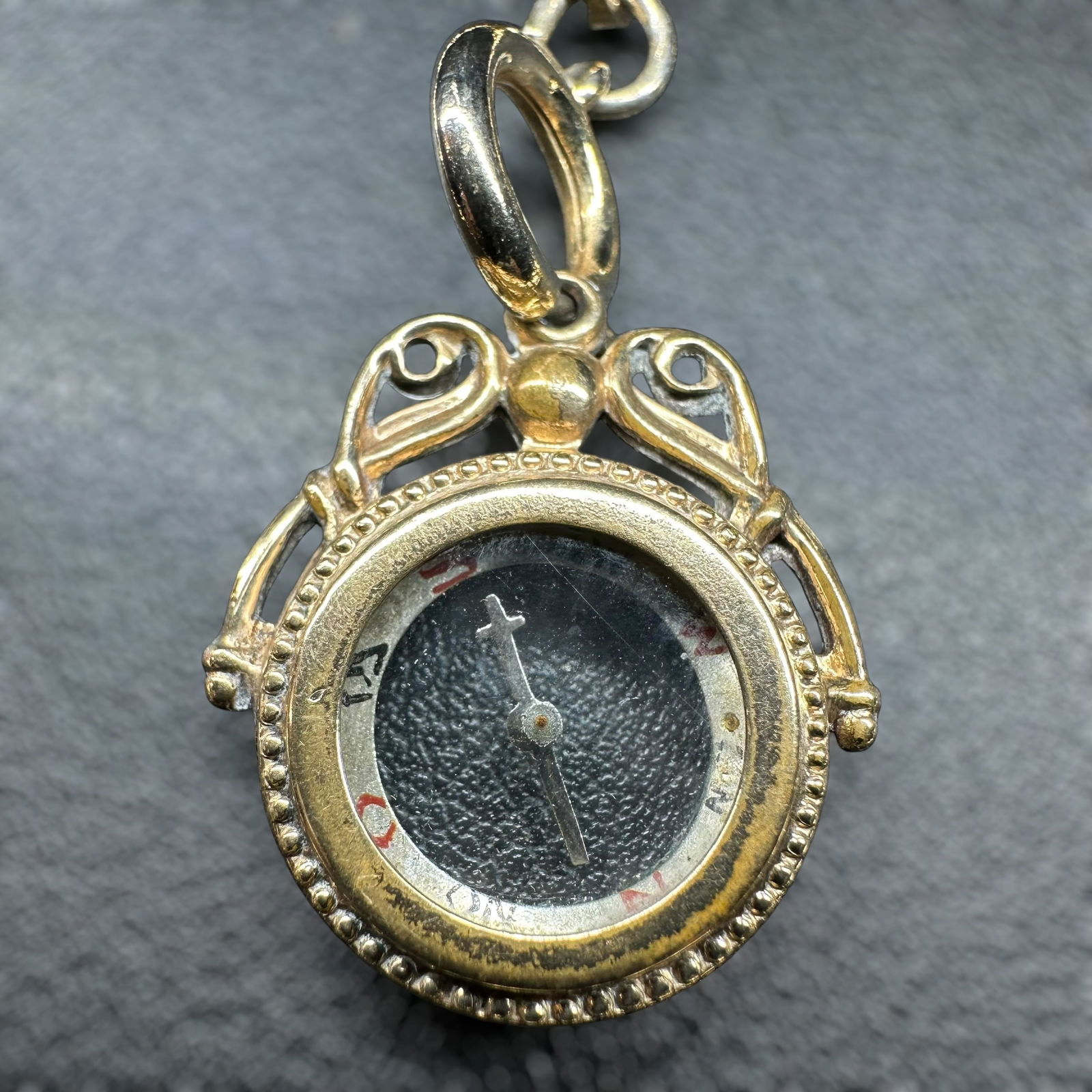 14”/26g Vintage Gold Filled Compass Fob & Chain w/ Clip (1 of 10)