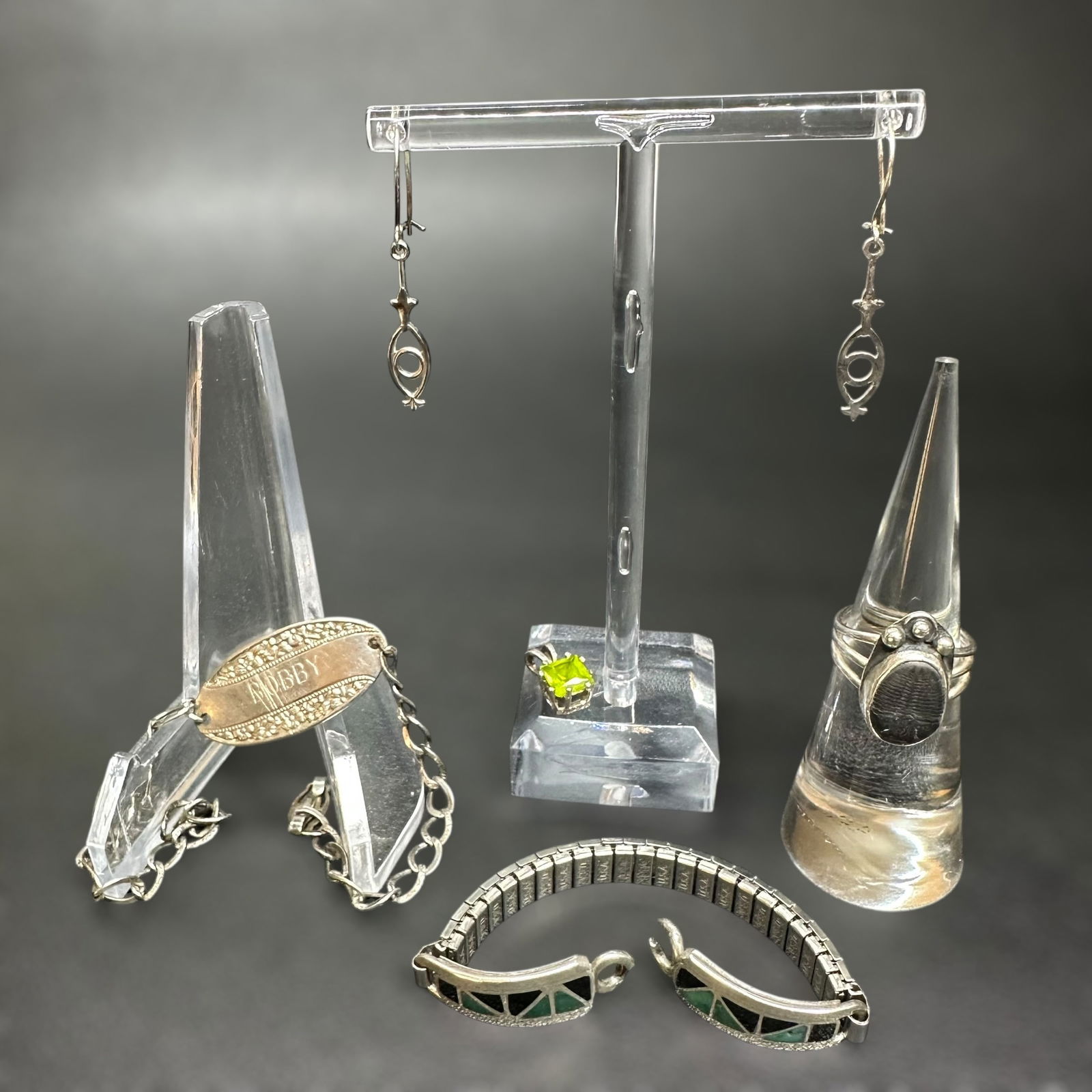 Sz4.25/7"/21g Sterling Silver Citrine Turquoise Onyx & Fossil Jewelry Lot: 5 Pc (1 of 18)