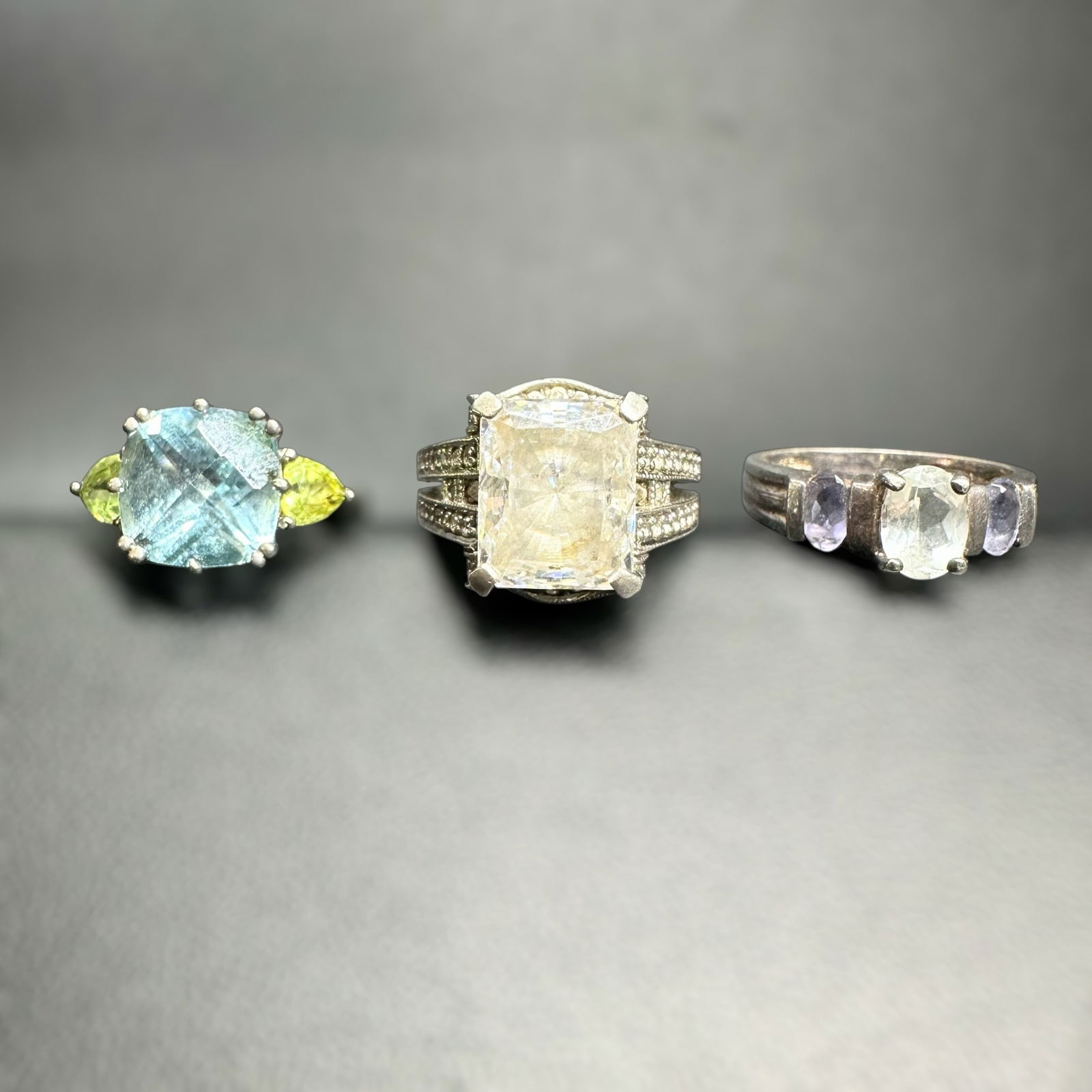 Sz4.25/Sz5/Sz6/14g Sterling Silver Faceted Multi-Gemstone Ring Lot (1 of 14)