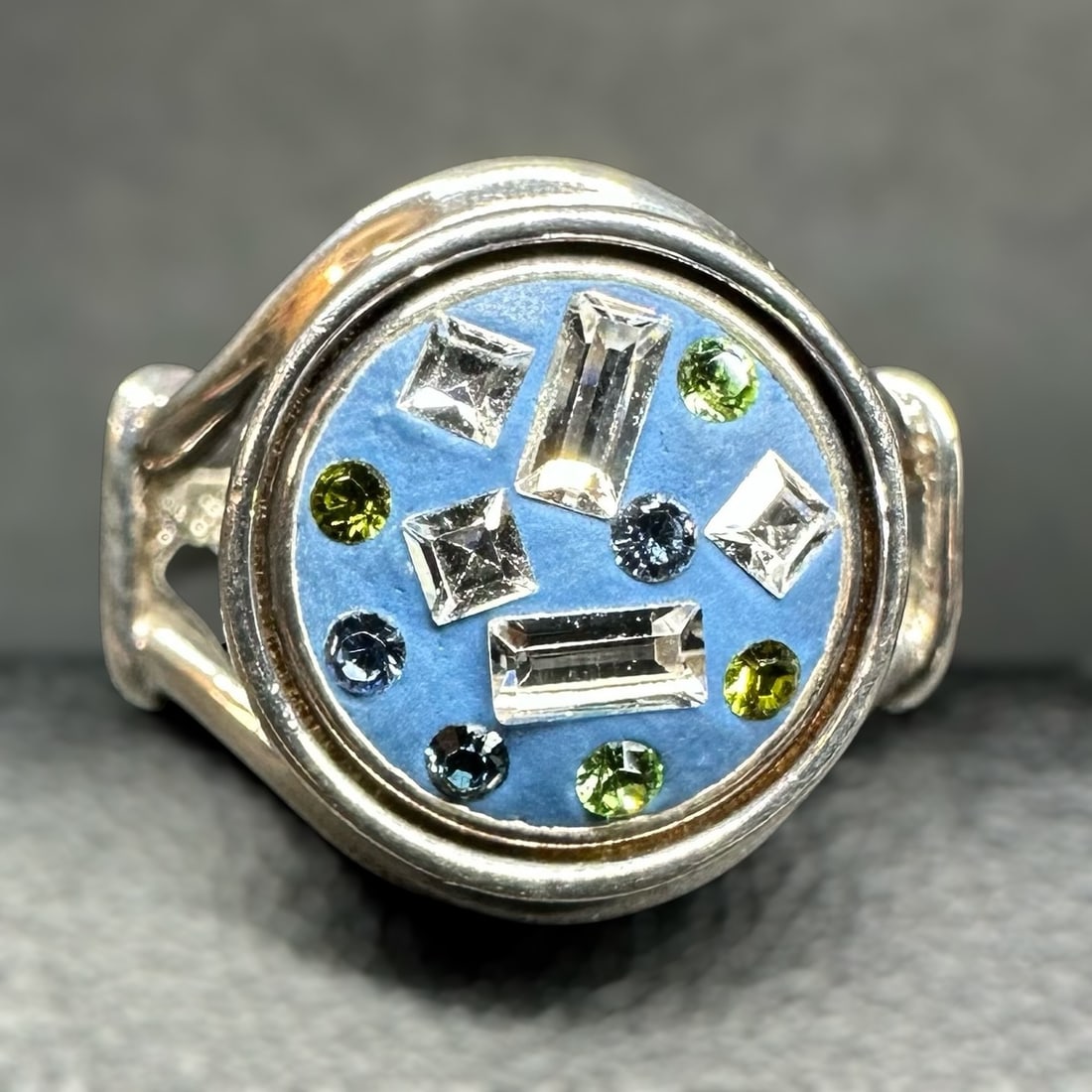 Sz7/27g Vintage Kameleon Sterling Silver Interchangeable Statement Ring - Blue: Sz7/27g Vintage Kameleon Sterling Silver Interchangeable Statement Ring - Blue:Brand/Model: Unknown.Manufacturer Location: Not marked.Year Produced: Unknown; Condition: Overall good pre-owned conditio