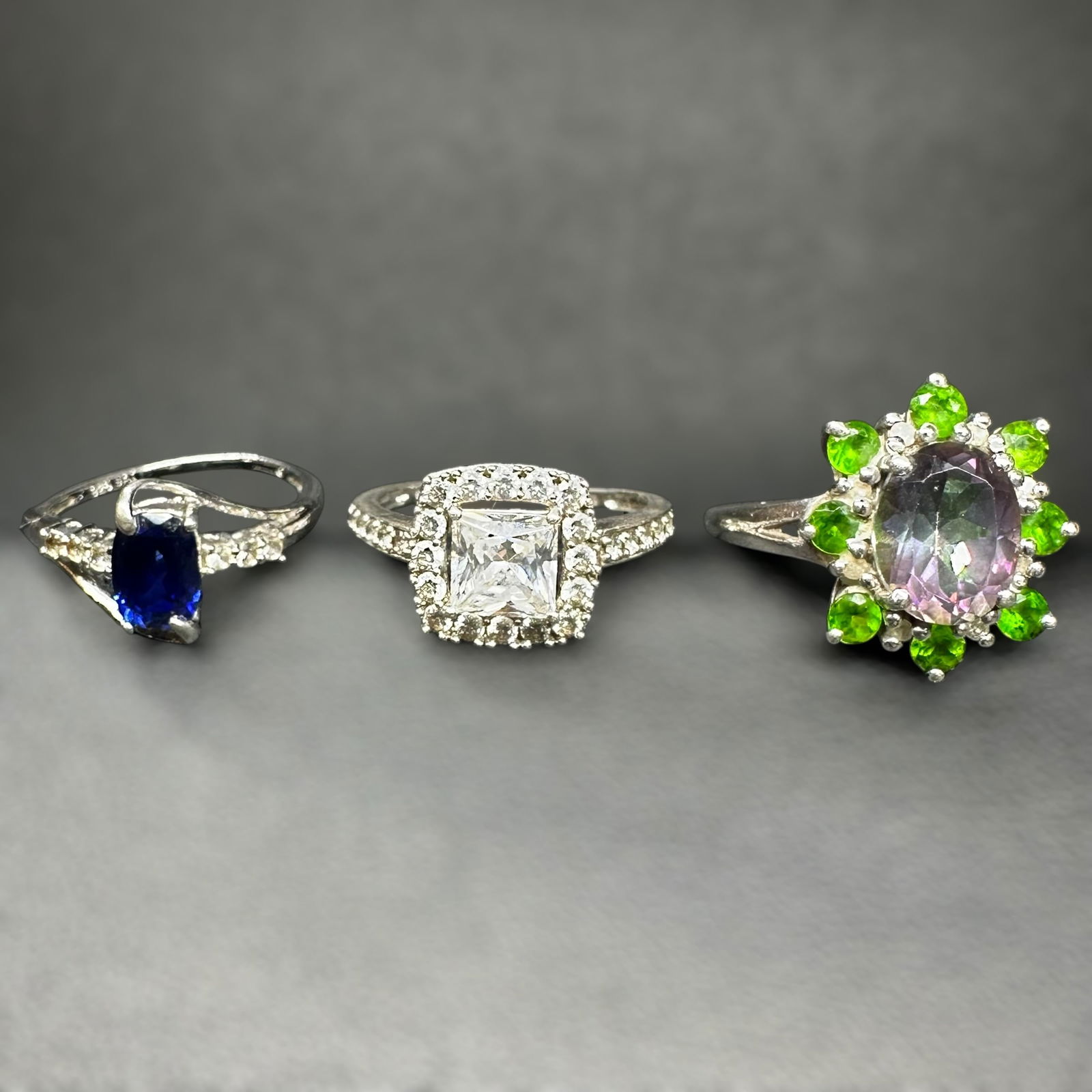 Sz6.25/Sz8/Sz8.25/8g Sterling Silver Faceted Multi-Gemstone Ring Lot (1 of 14)