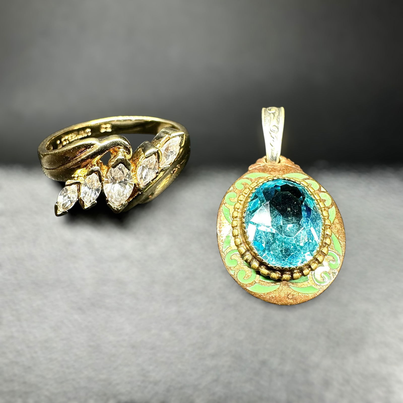 Sz7/Sz9g Gold Plated Sterling Silver & Faceted Cubic Zirconia Ring & Faceted Topaz Pendant Lot (1 of 9)