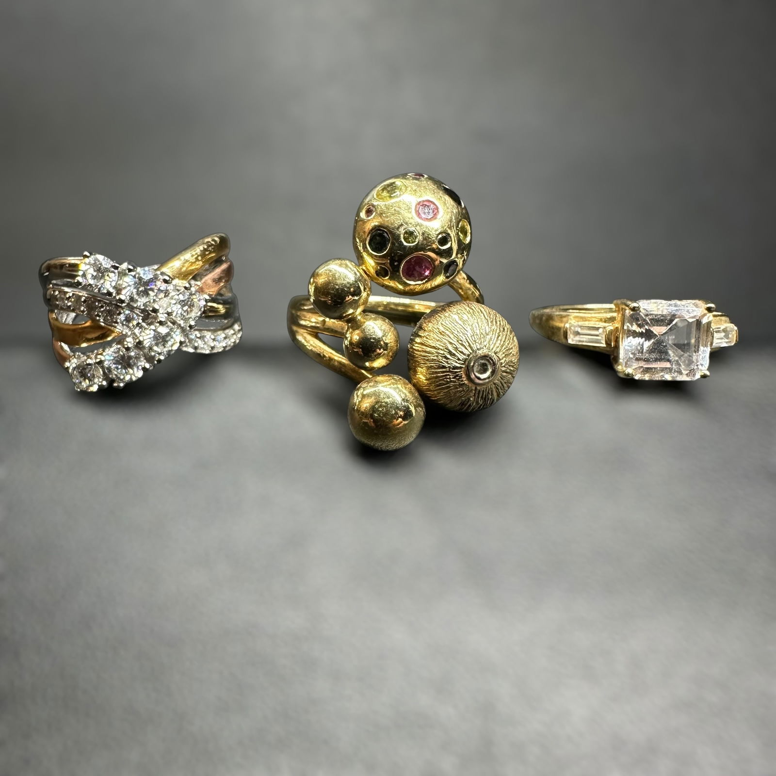 Sz7/Sz8/Sz9/17g Sterling Silver Faceted Cubic Zirconia Multi-Gemstone Ring Lot (1 of 15)