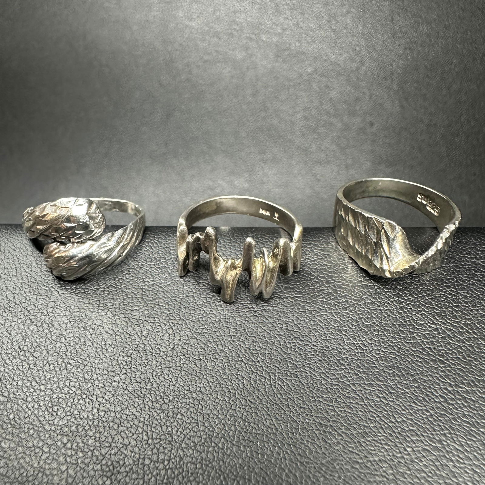 Sz8.75/Sz6.5/Sz5.5/9g Brutalist & Texturized Sterling Silver Ring Lot (1 of 14)