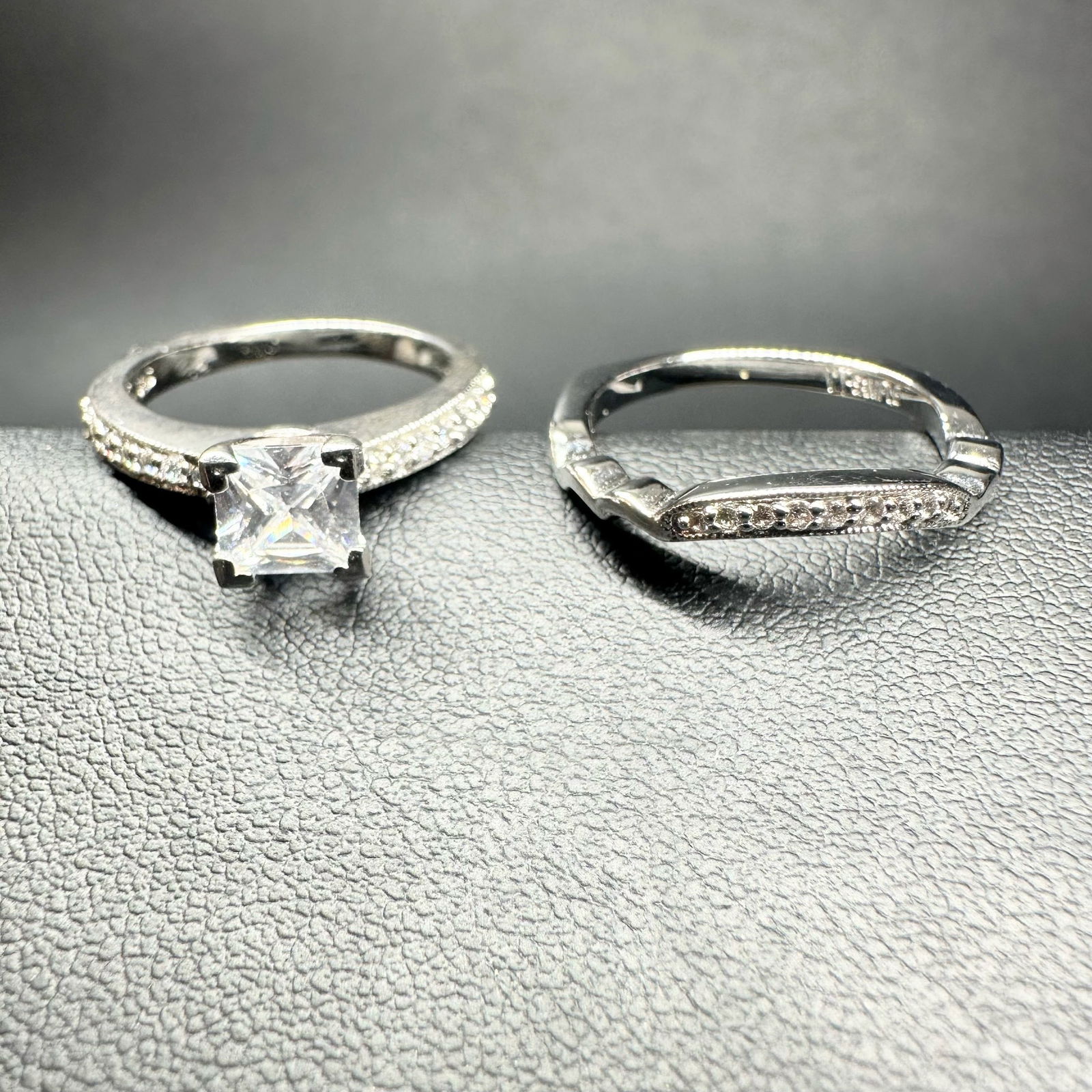 Sz6.25/Sz6.75/7g Sterling Silver Faceted Cubic Zirconia Bridal Set: Sz6.25/Sz6.75/7g Sterling Silver Cubic Zirconia Ring Lot:Brand/Model: Unknown brand; mixed styles.Manufacturer Location: Not marked.Year Produced: Unknown.Condition: Overall good condition with light