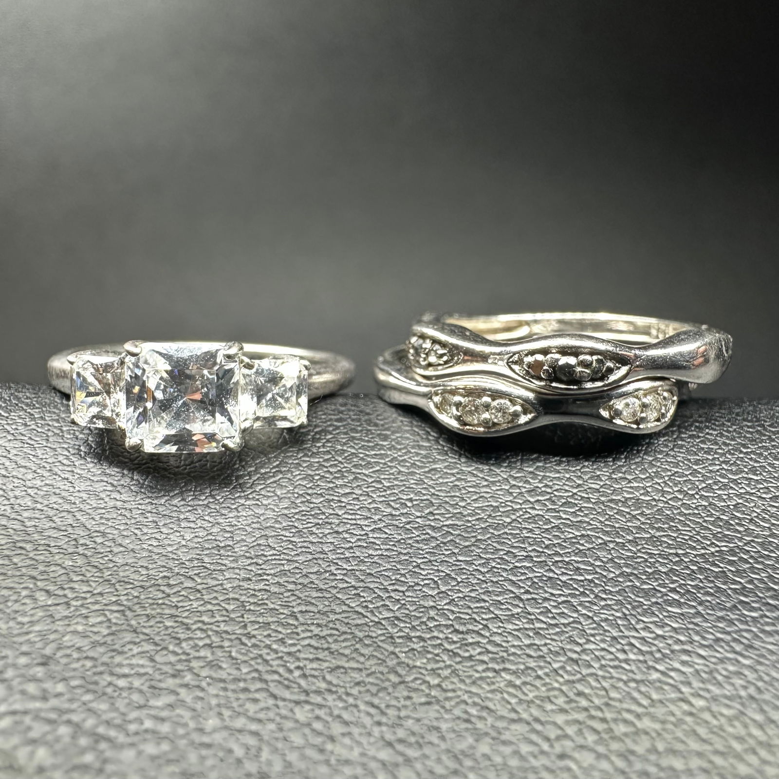 Sz7/Sz8/7g Sterling Silver Marcasite & Faceted Cubic Zirconia Ring Set (1 of 13)